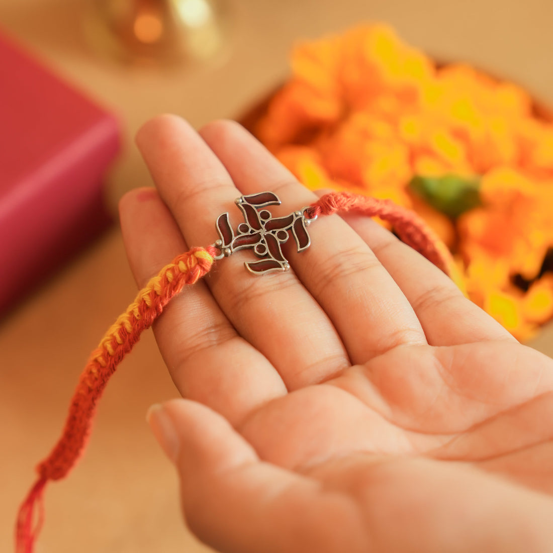 Swastik Enamel 925 Silver Rakhi