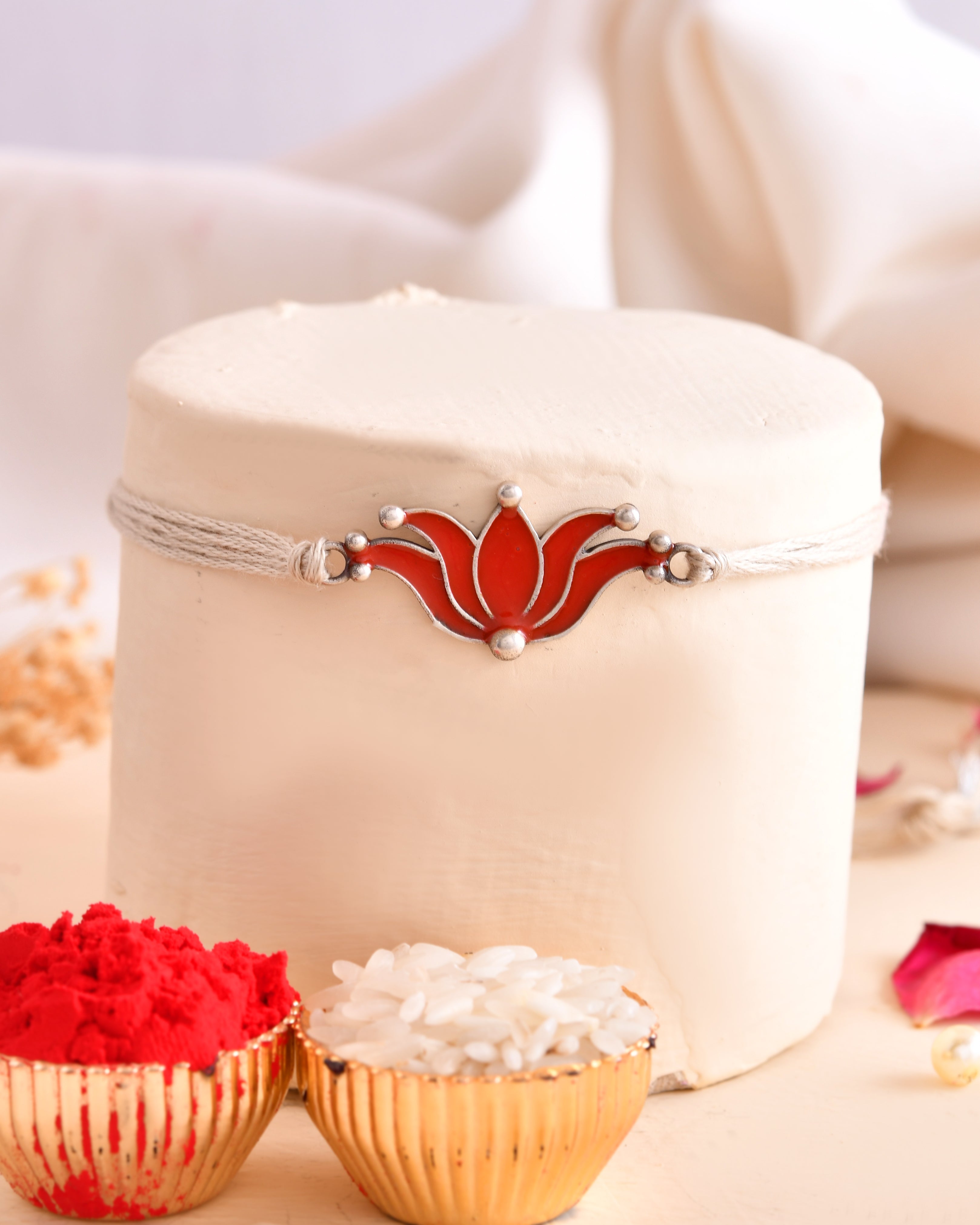 Meenakaari Lotus Silver Rakhi