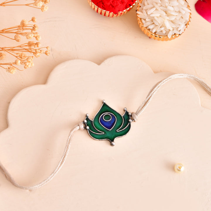 Meenakaari Morepankh Silver Rakhi