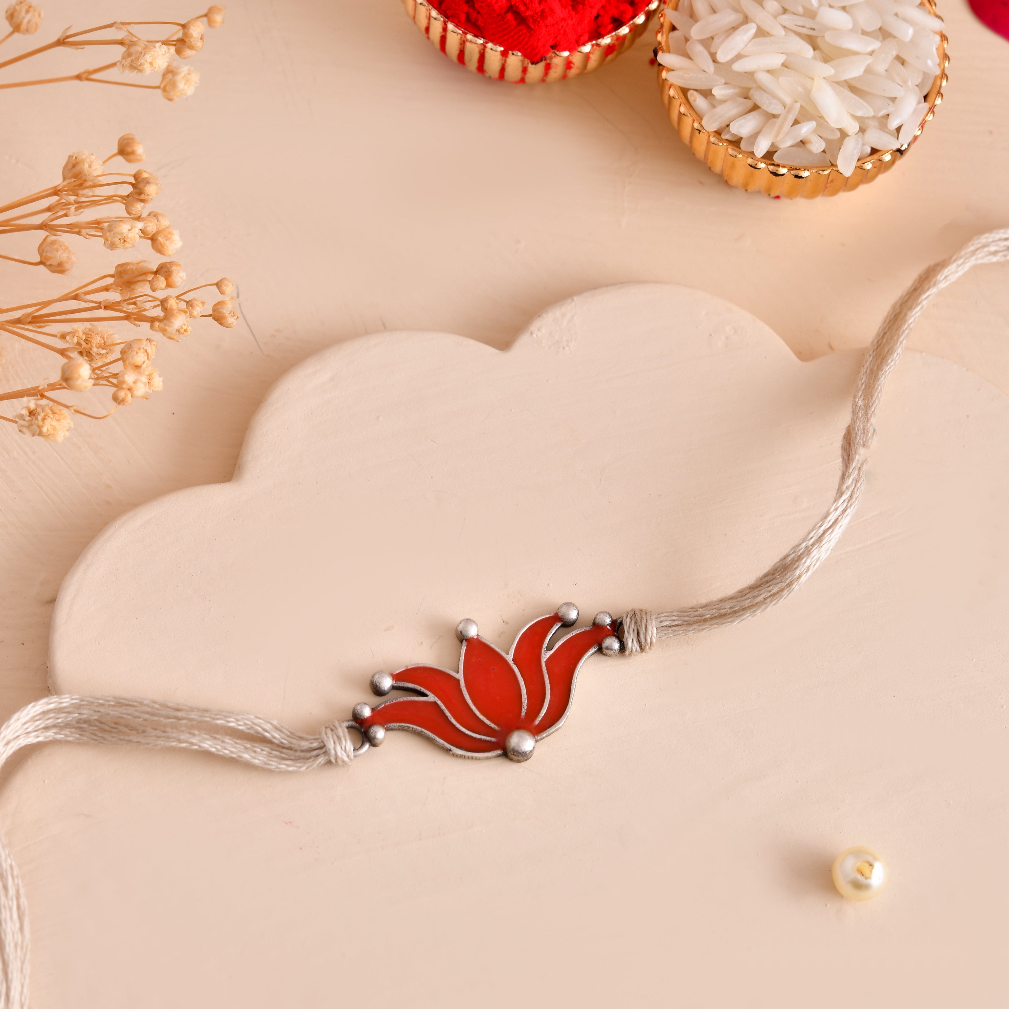Meenakaari Lotus Silver Rakhi