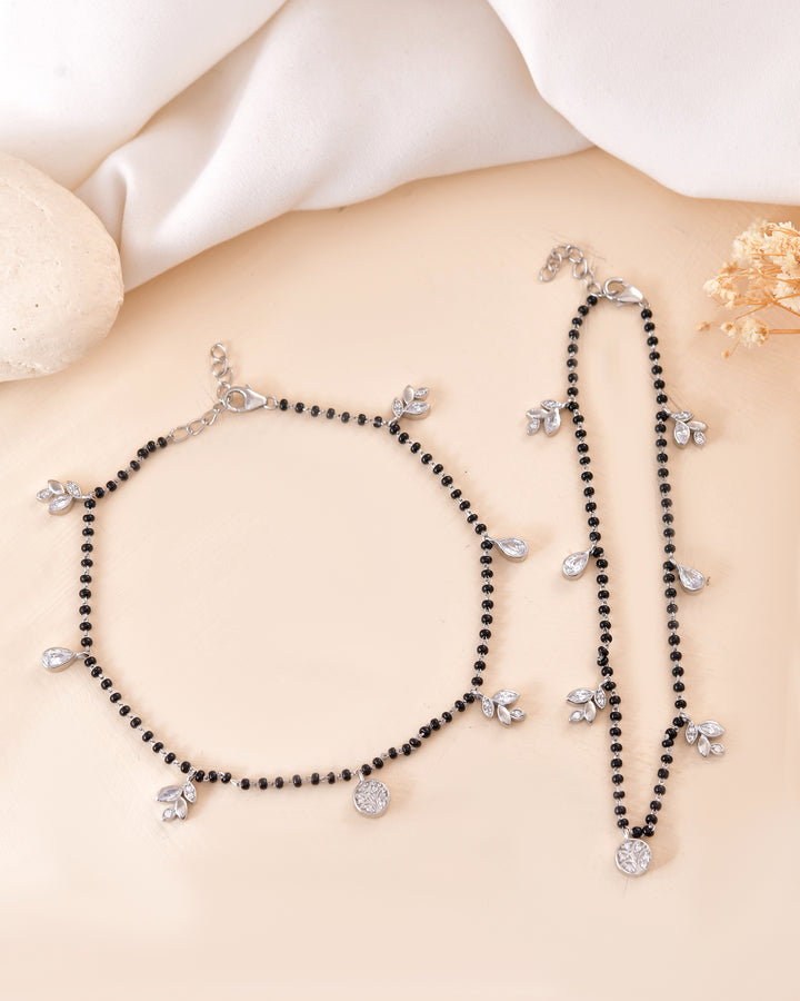 Nazaakat Black Beads 925 Sterling Silver Anklet