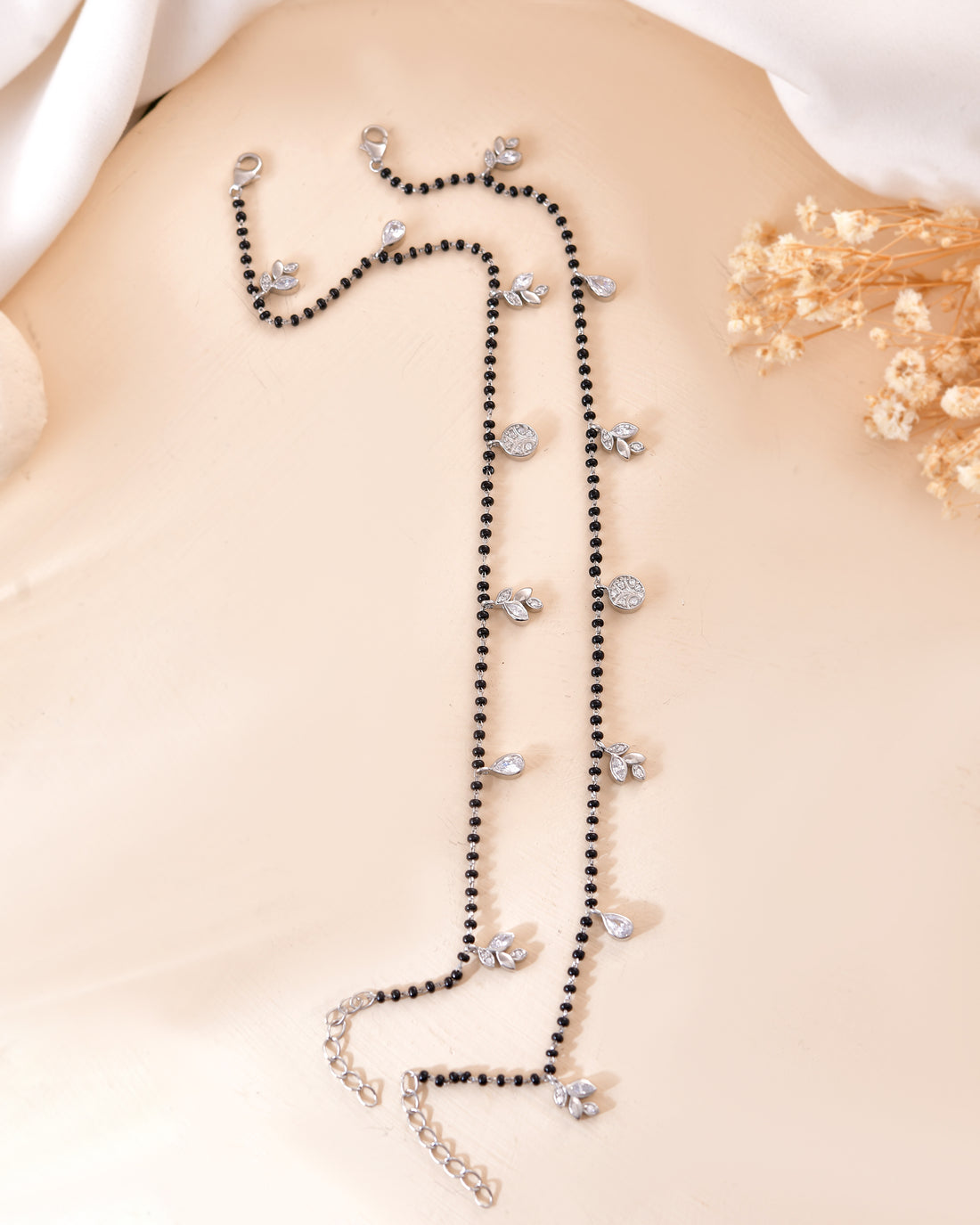 Nazaakat Black Beads 925 Sterling Silver Anklet