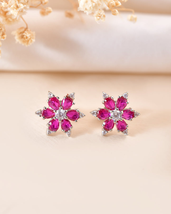 Pink Blossom 925 Silver Floral Stud Earring