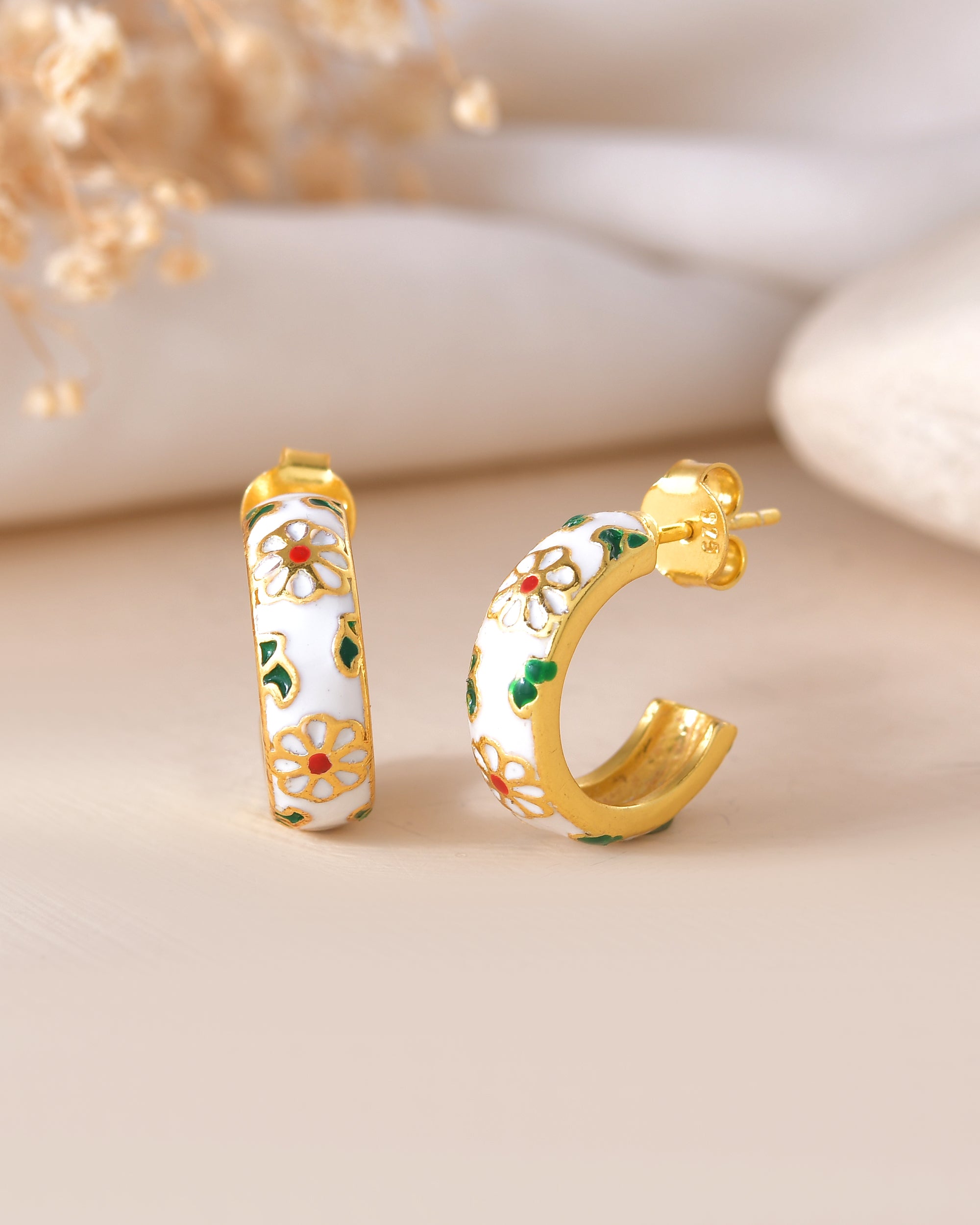 Diva Enamel Gold Plated Silver 925 Earring Hoop