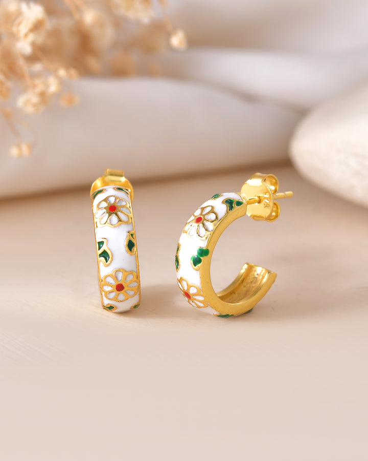 Diva Enamel Gold Plated Silver 925 Earring Hoop