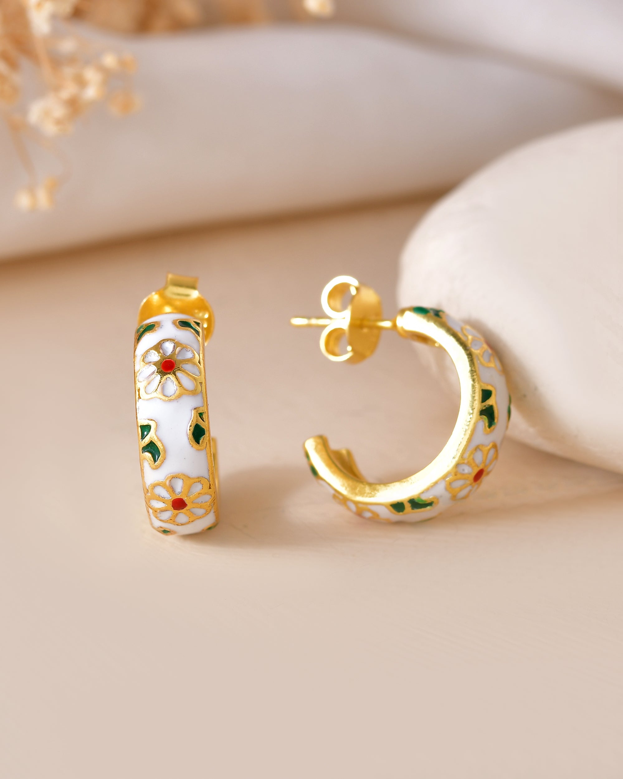 Diva Enamel Gold Plated Silver 925 Earring Hoop