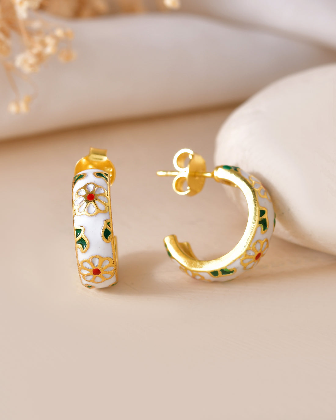 Diva Enamel Gold Plated Silver 925 Earring Hoop