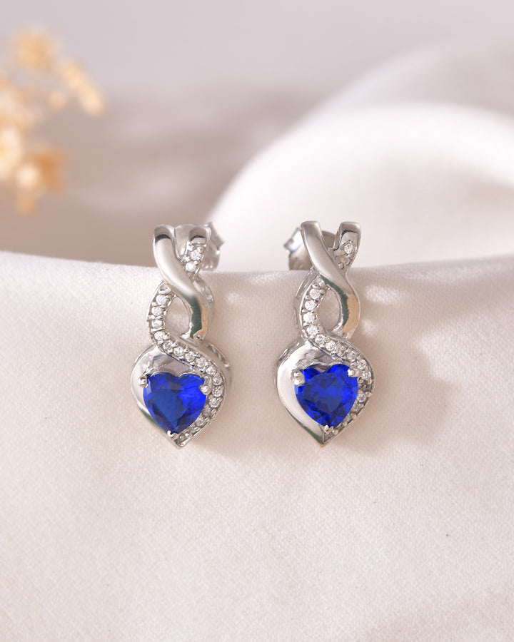Blue Heart 925 Silver Twisted Earring Stud