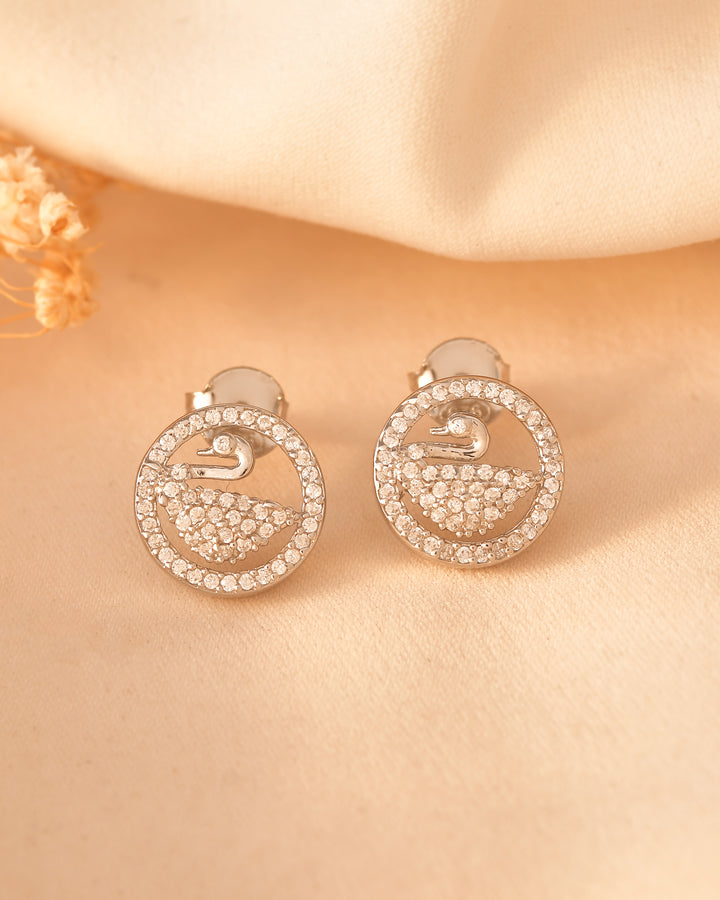 Swan CZ 925 Silver Stud Earring