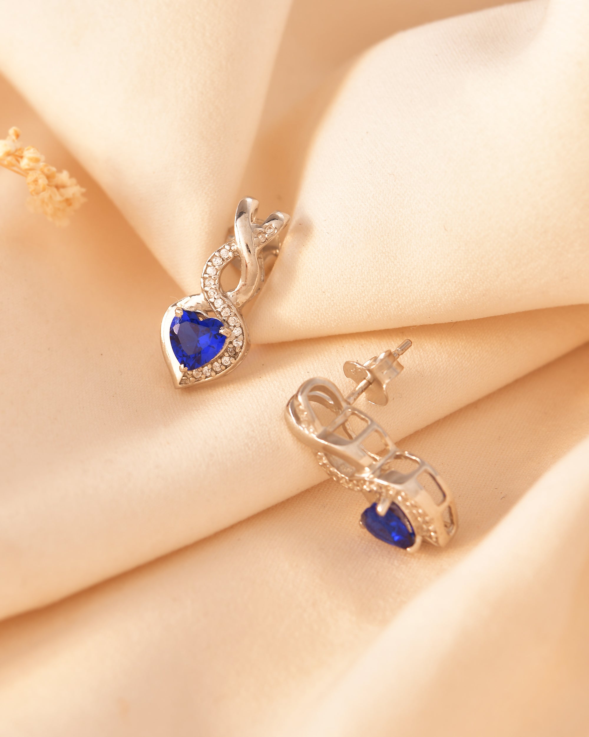 Blue Heart 925 Silver Twisted Earring Stud