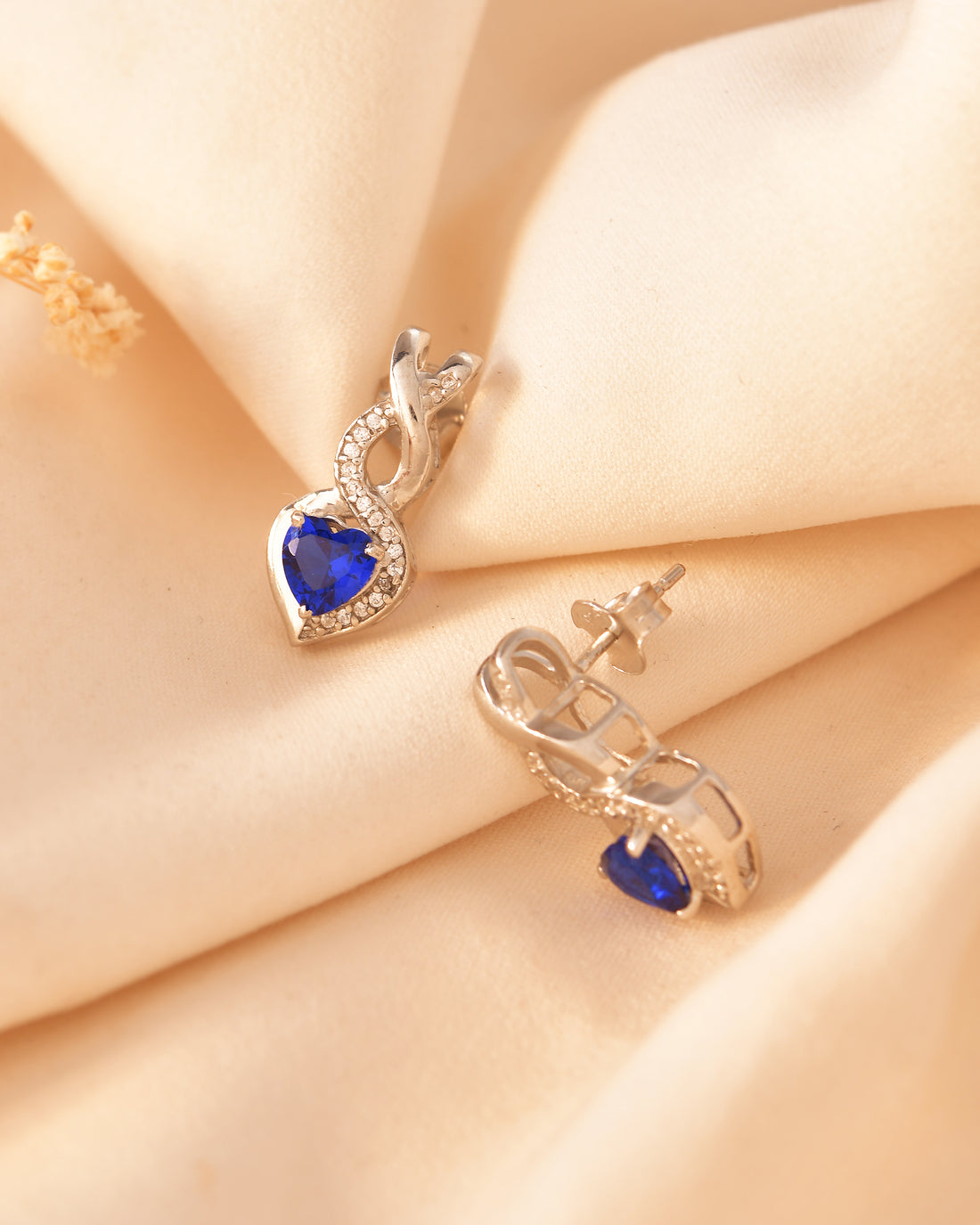 Blue Heart 925 Silver Twisted Earring Stud