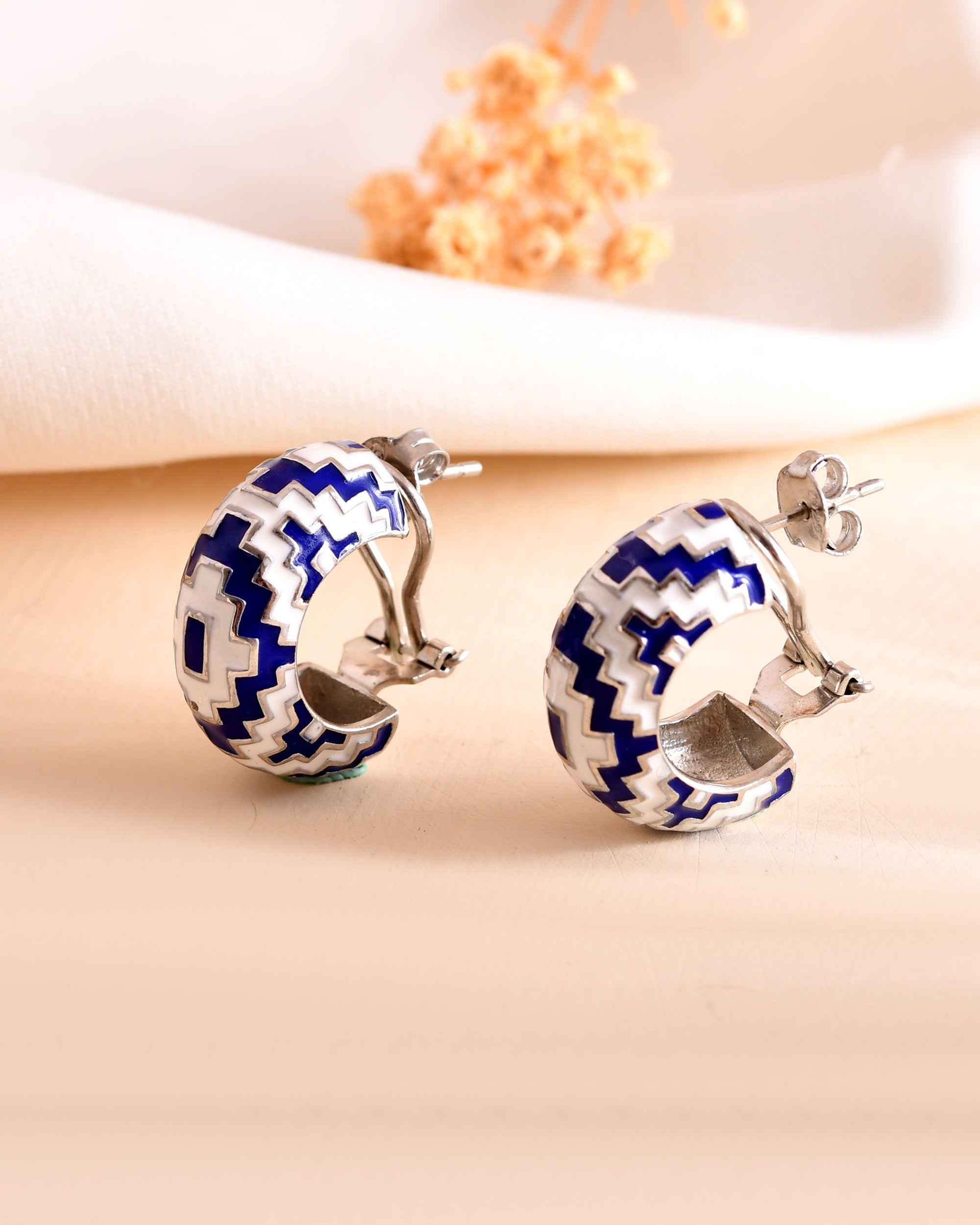 Mid-Night Blue Enamel 925 Silver Hoops