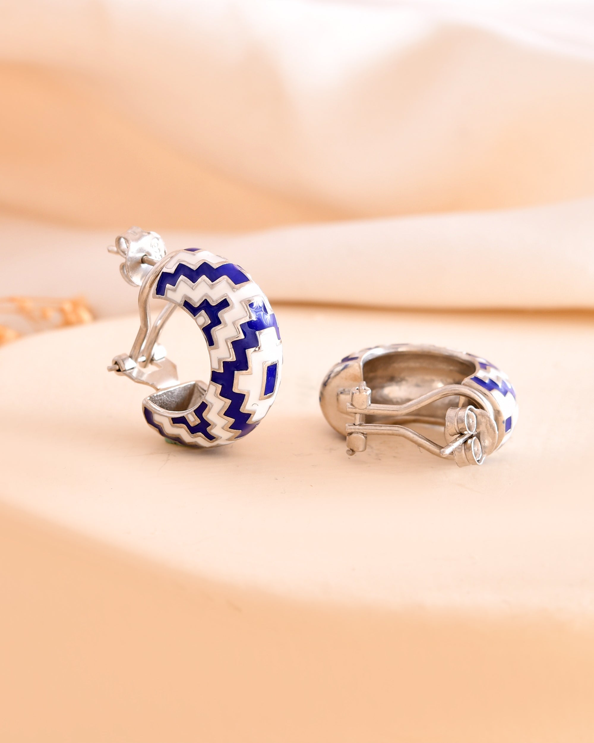 Mid-Night Blue Enamel 925 Silver Hoops