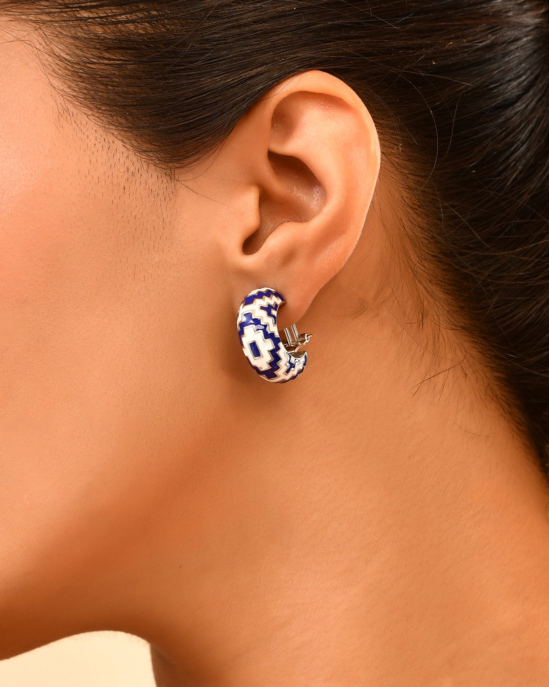 Mid-Night Blue Enamel 925 Silver Hoops