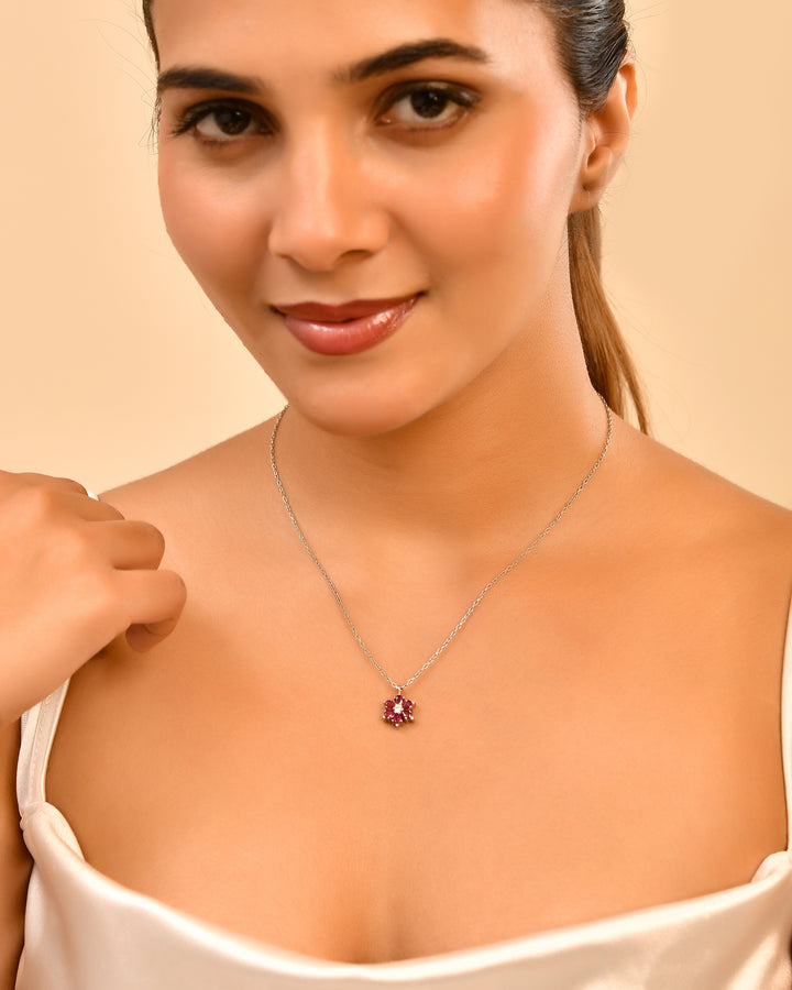 Pink Floral 925 Sterling Silver Chain Pendant