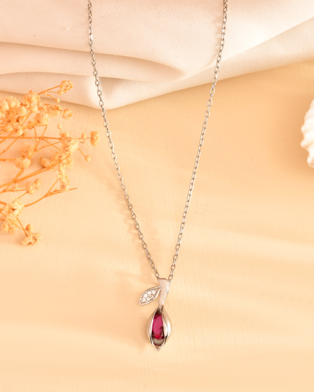 Rose Petal Drop Sterling Silver Chain Pendant