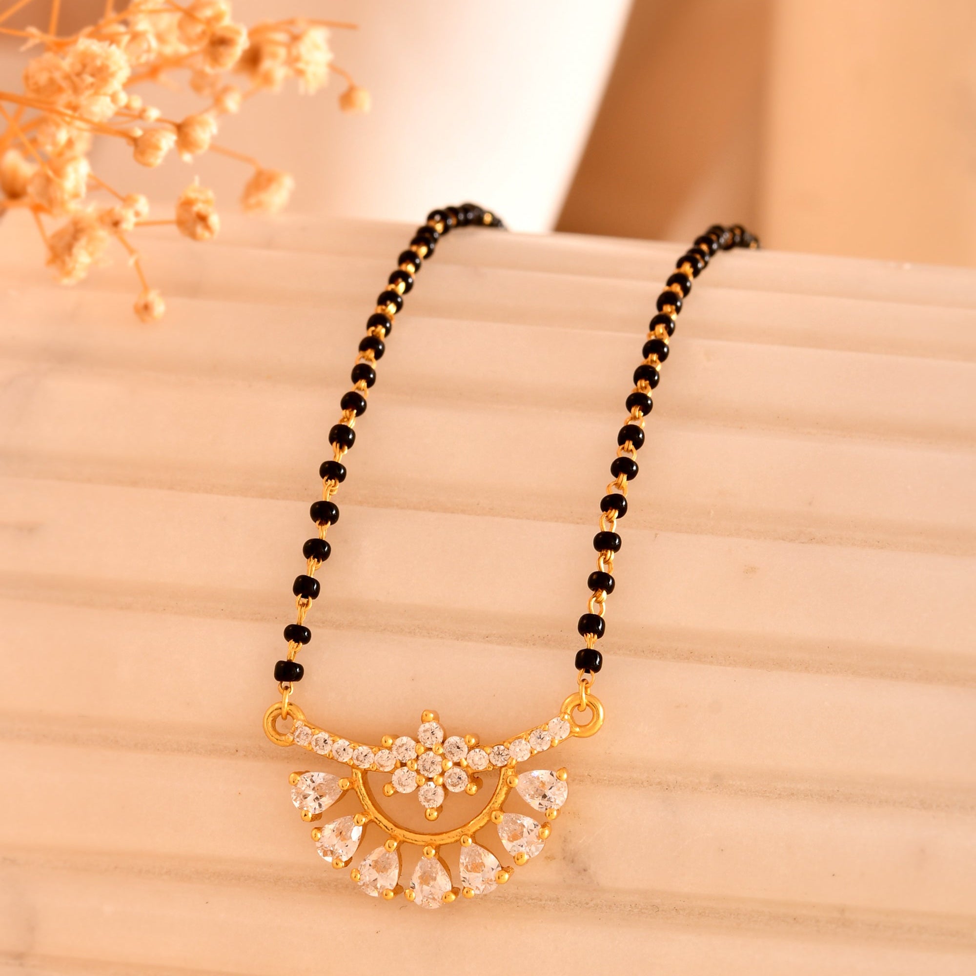 Gold Plated Floral Moon 925  Sterling Silver Mangalsutra