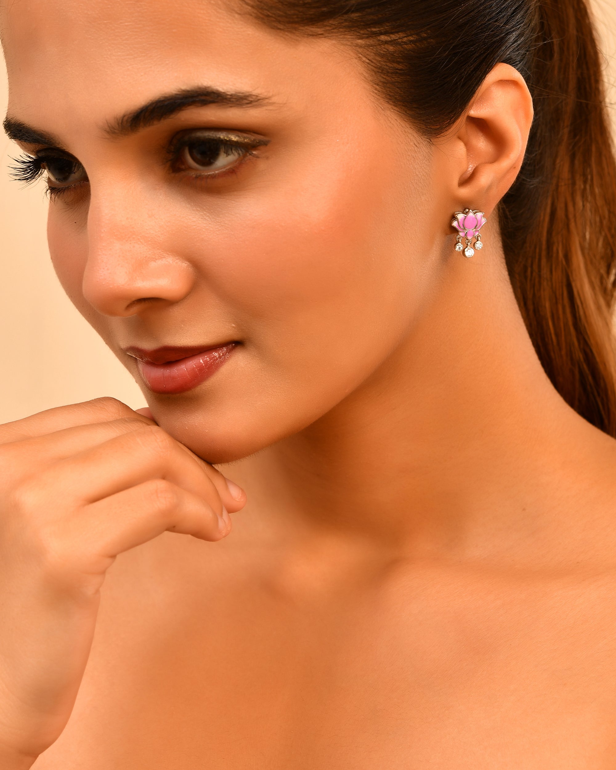 Lotus Enamel Sterling Silver Chain Pendant Set