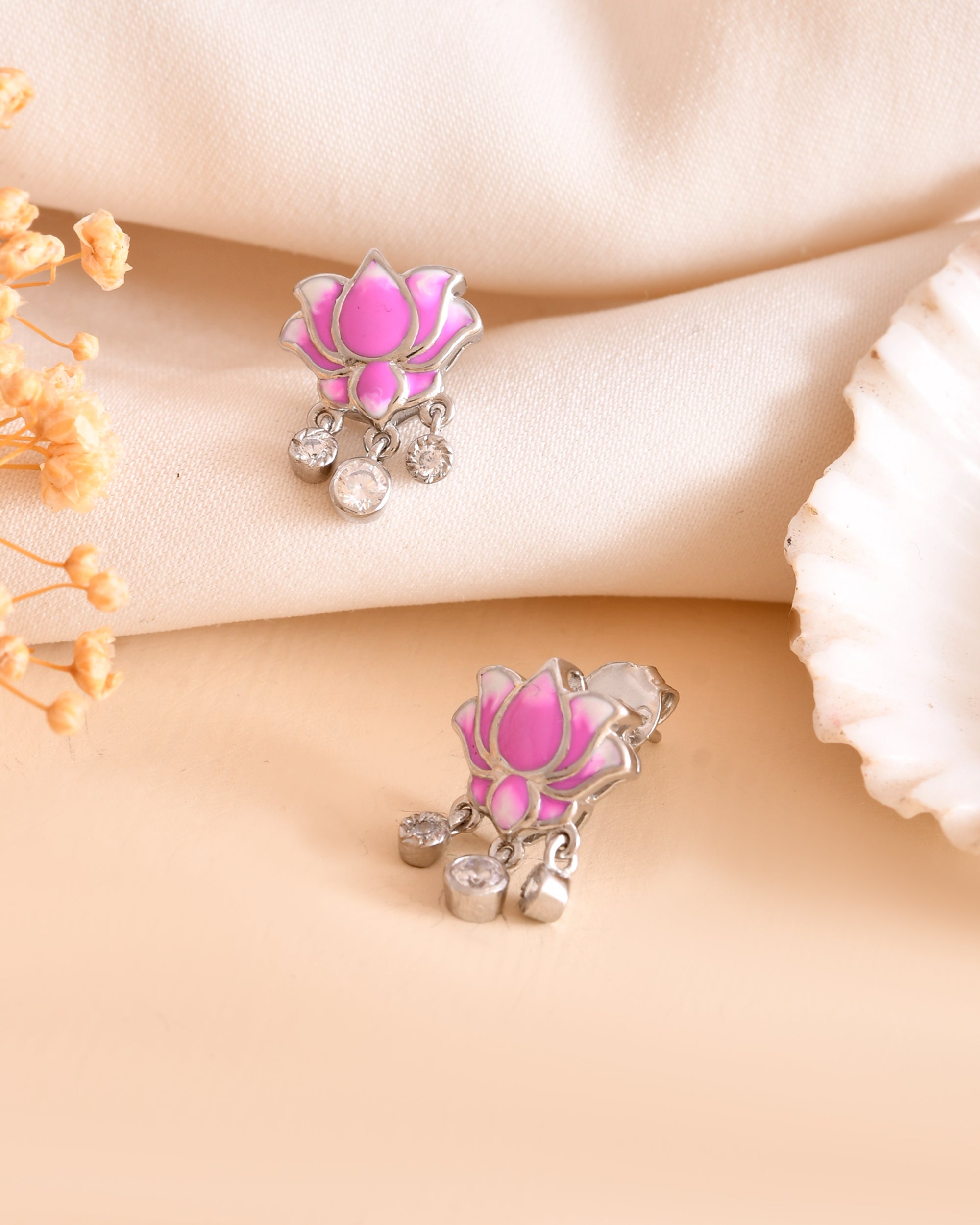 Lotus Enamel Sterling Silver Chain Pendant Set