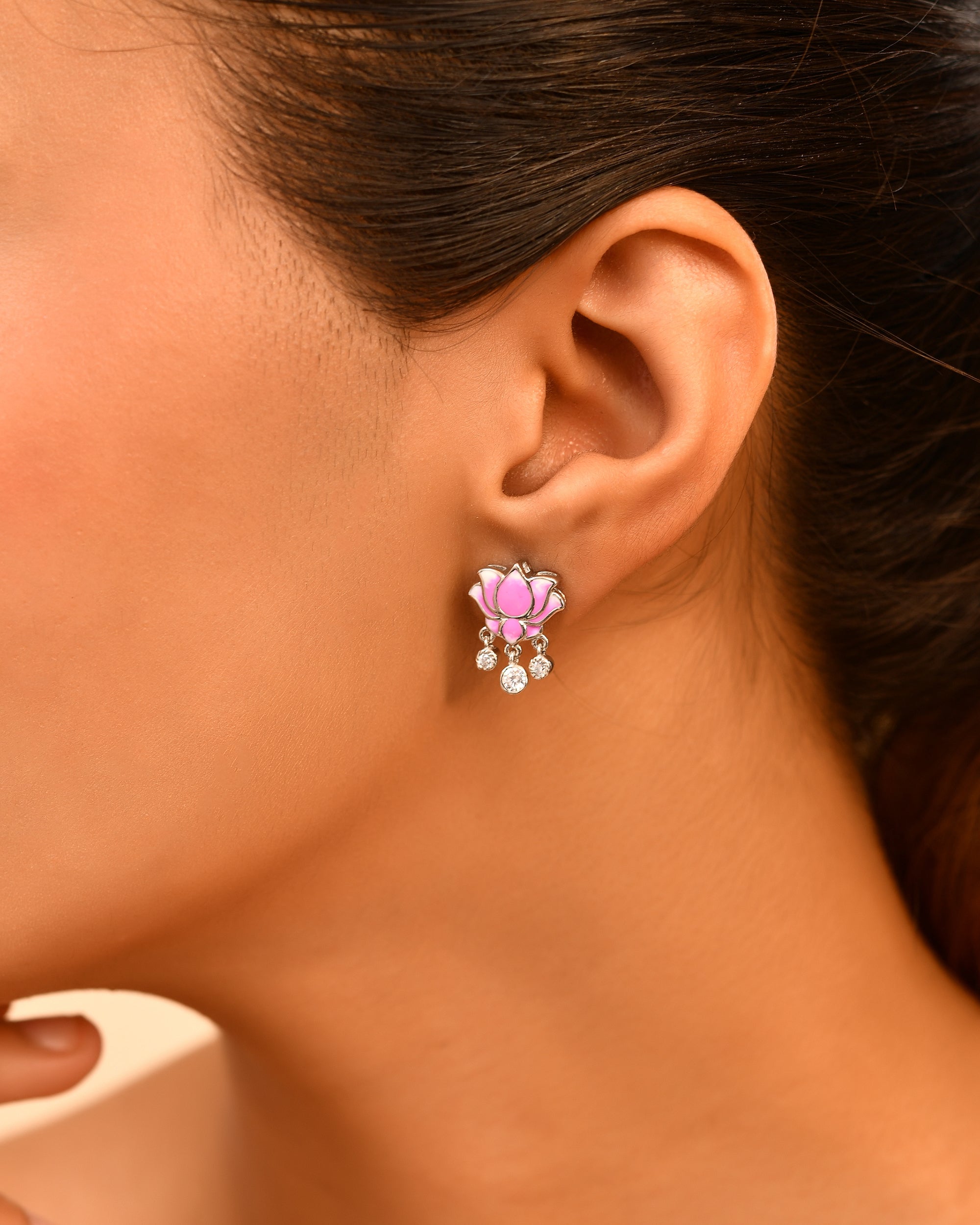 Lotus Enamel Sterling Silver Chain Pendant Set