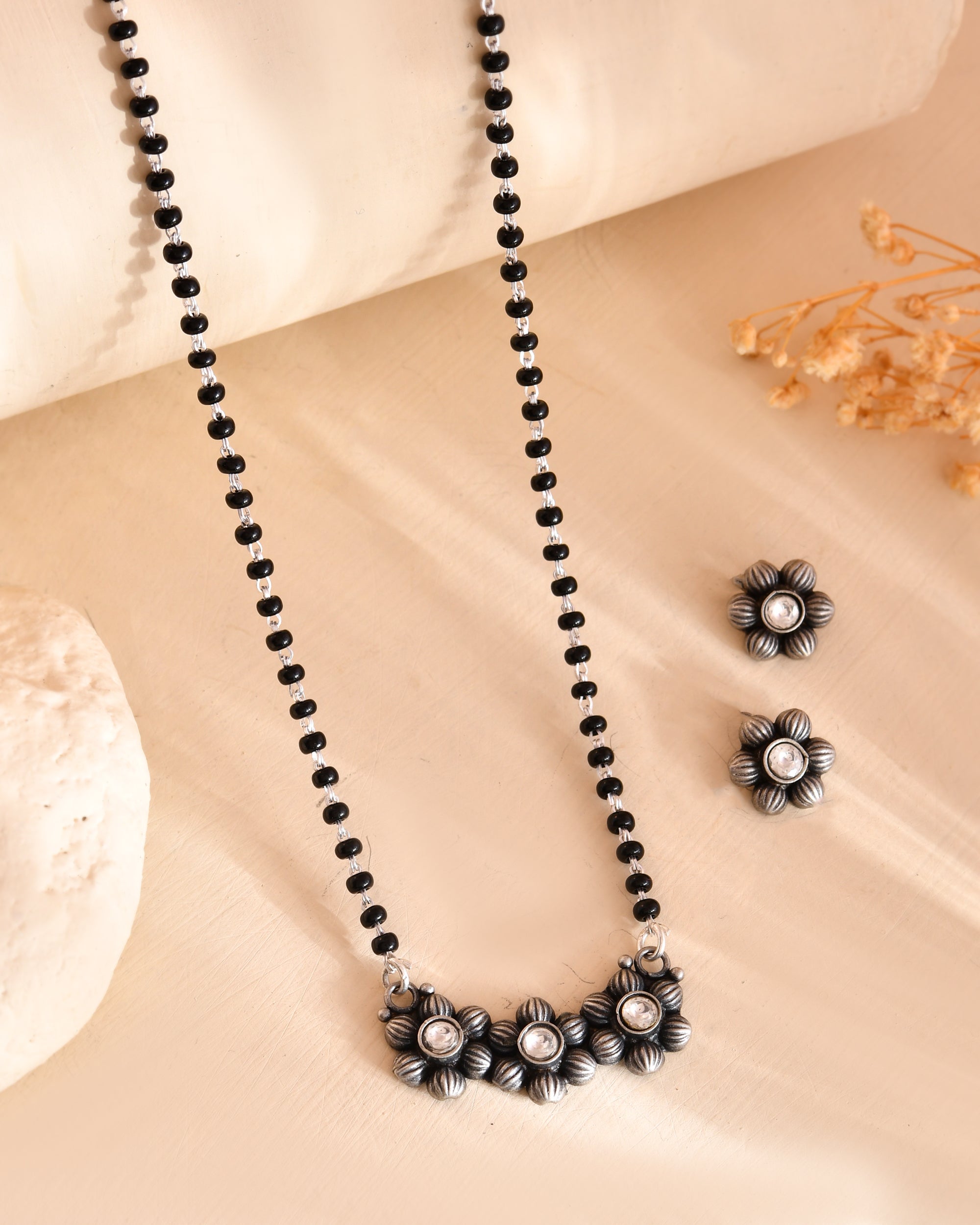 Aarohi 925 Sterling Silver Oxidised Mangalsutra Set