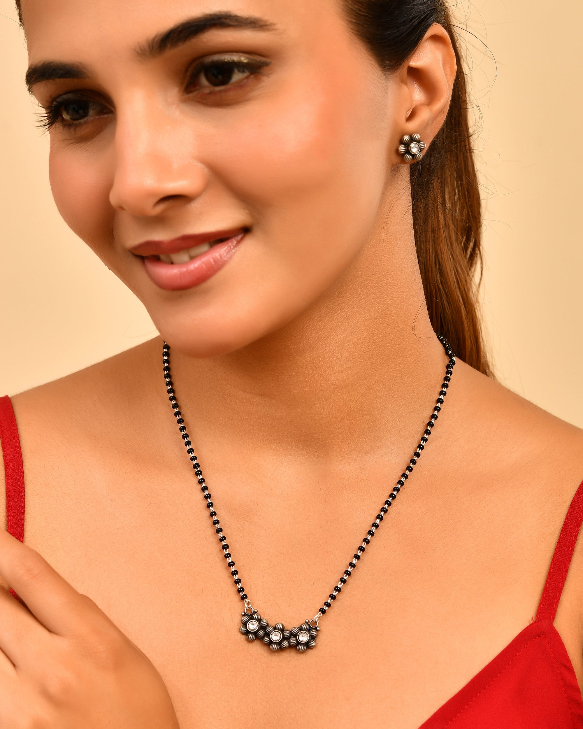 Aarohi 925 Sterling Silver Oxidised Mangalsutra Set