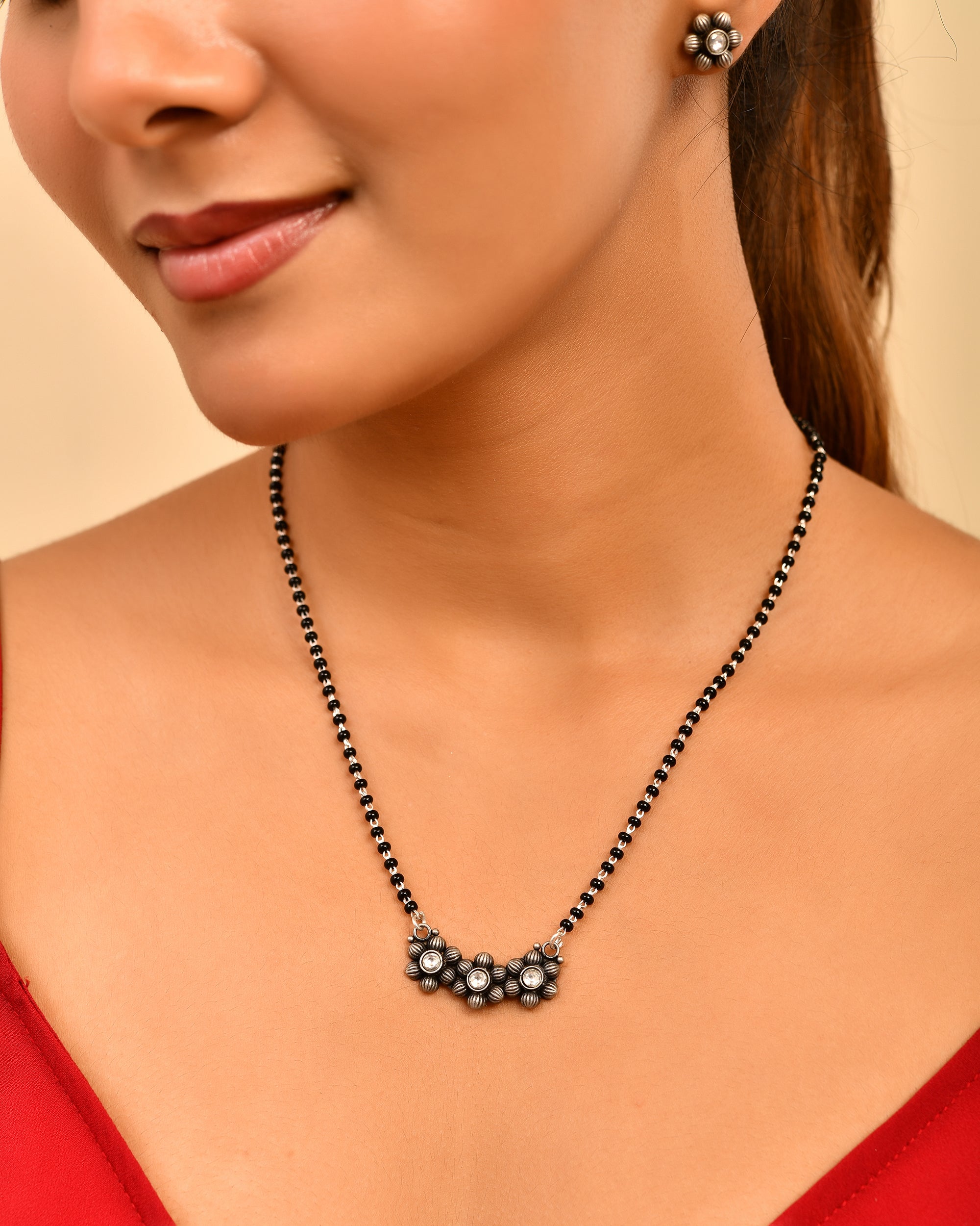 Aarohi 925 Sterling Silver Oxidised Mangalsutra Set