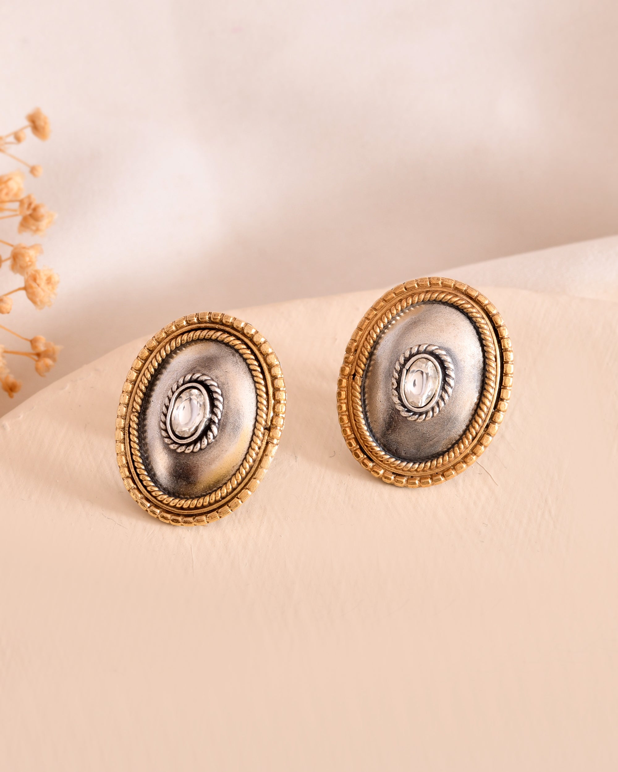 Charvi Golden Edge Sterling Silver Earring Stud