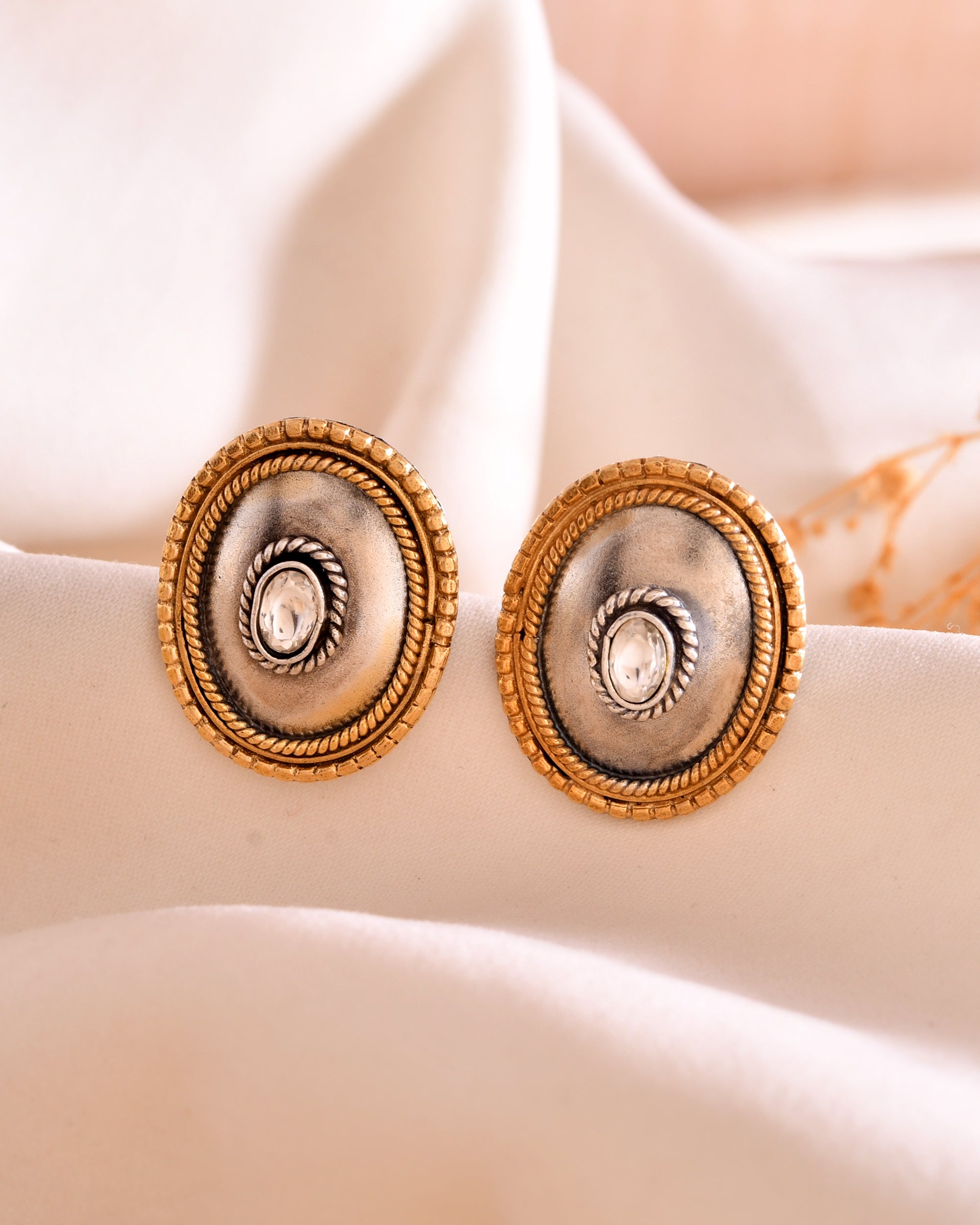 Charvi Golden Edge Sterling Silver Earring Stud