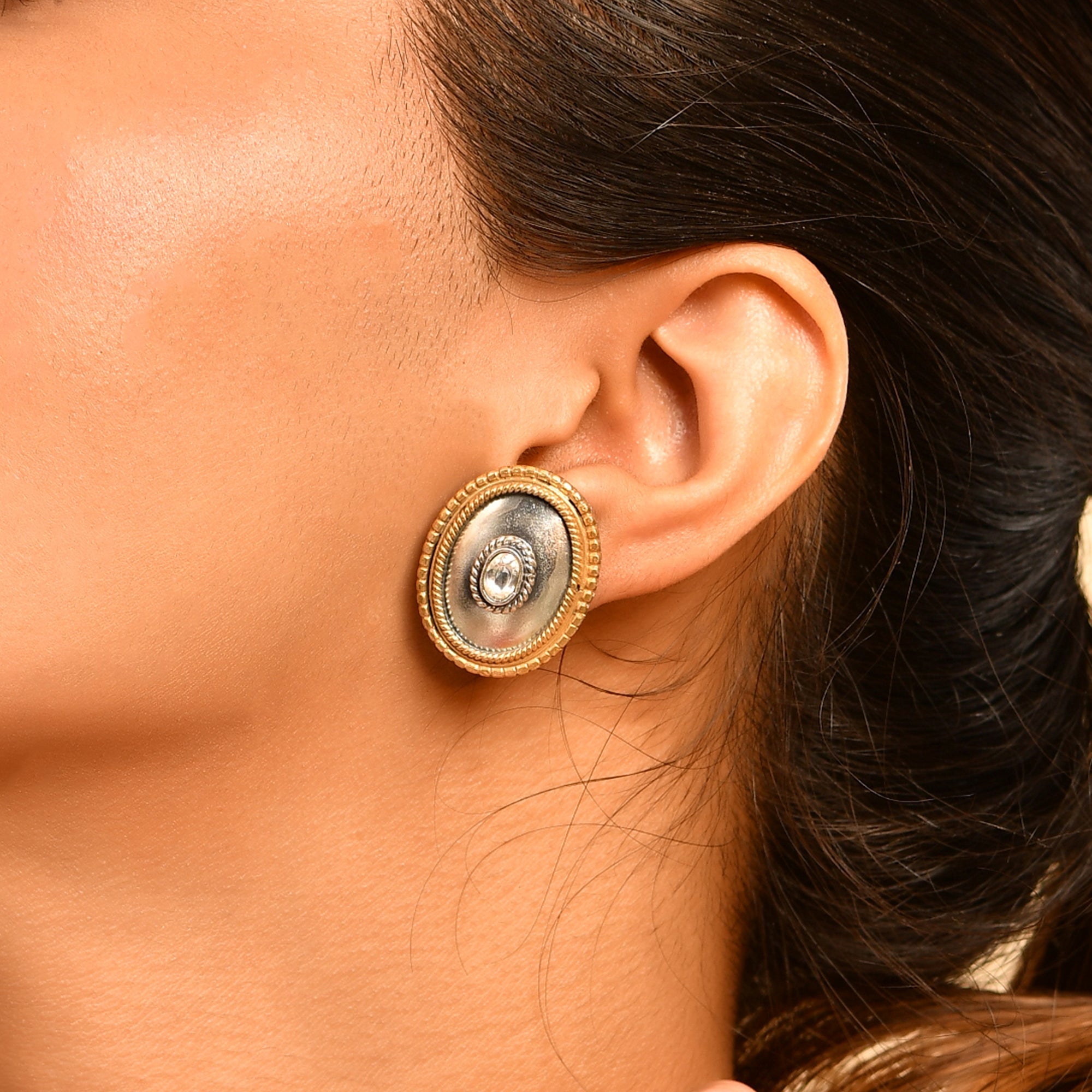 Charvi Golden Edge Sterling Silver Earring Stud