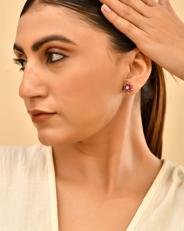 Pink Blossom 925 Silver Floral Stud Earring