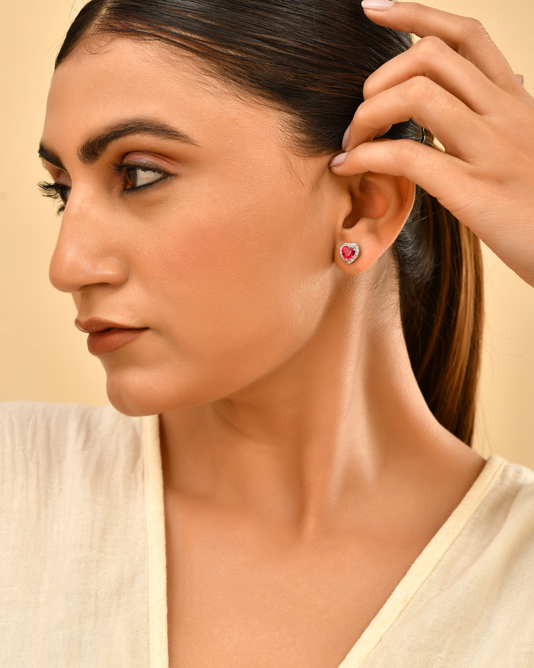 Pink Stone 925 Silver Earring Stud