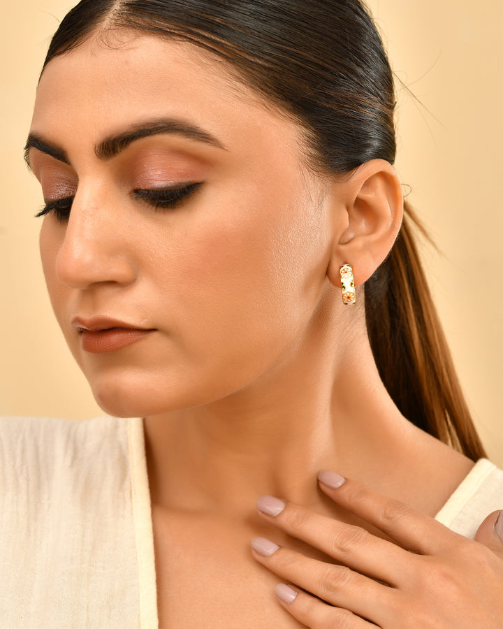 Diva Enamel Gold Plated Silver 925 Earring Hoop