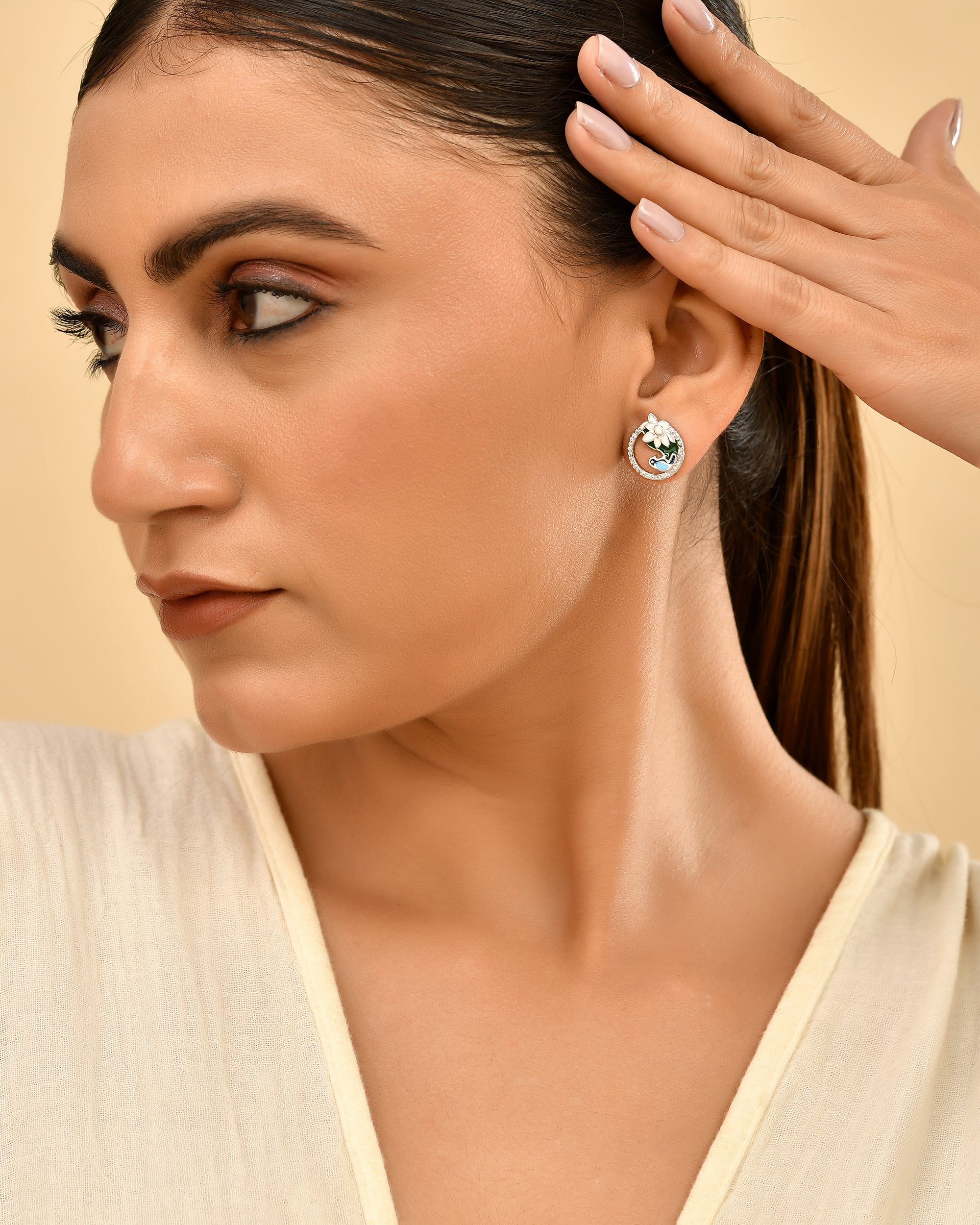 Blue Bird Floral Silver 925 Stud Earring