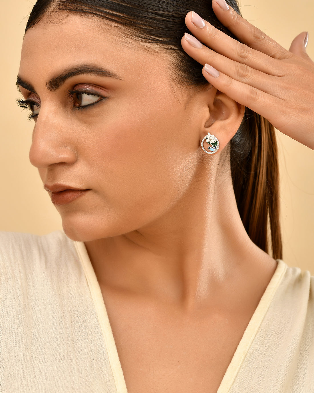 Blue Bird Floral Silver 925 Stud Earring