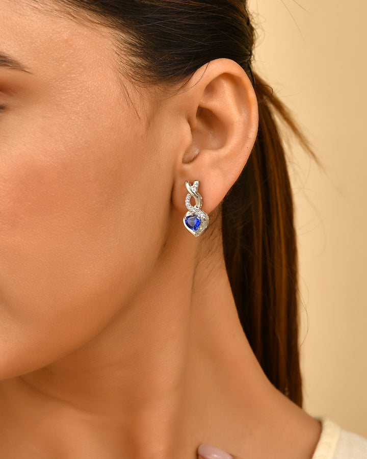 Blue Heart 925 Silver Twisted Earring Stud