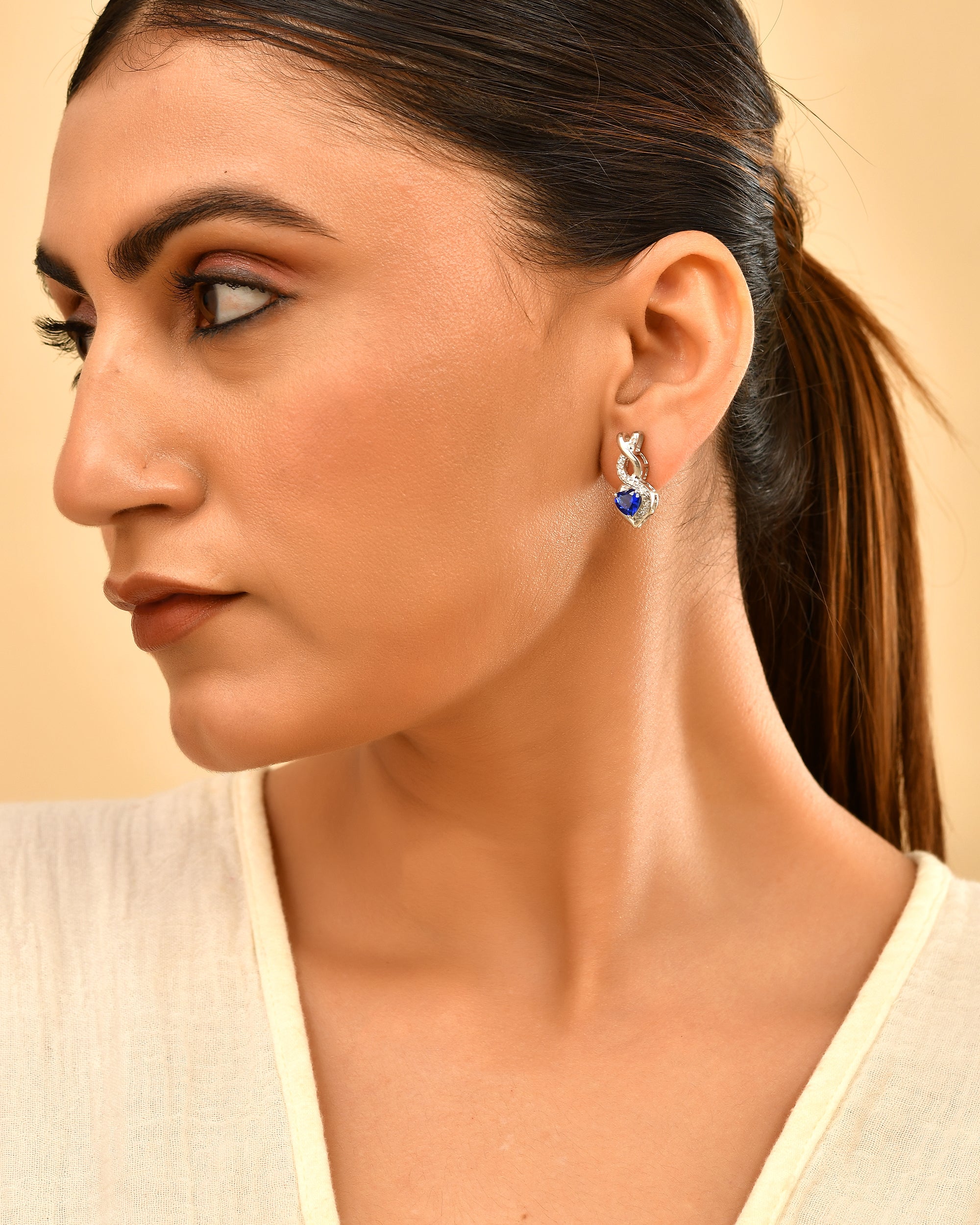 Blue Heart 925 Silver Twisted Earring Stud