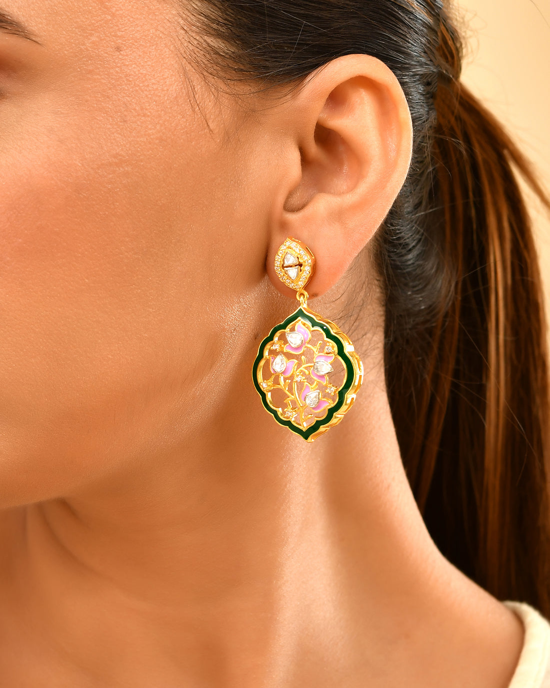 Gulbahar Enamel 925 Silver Royale Drop Earring