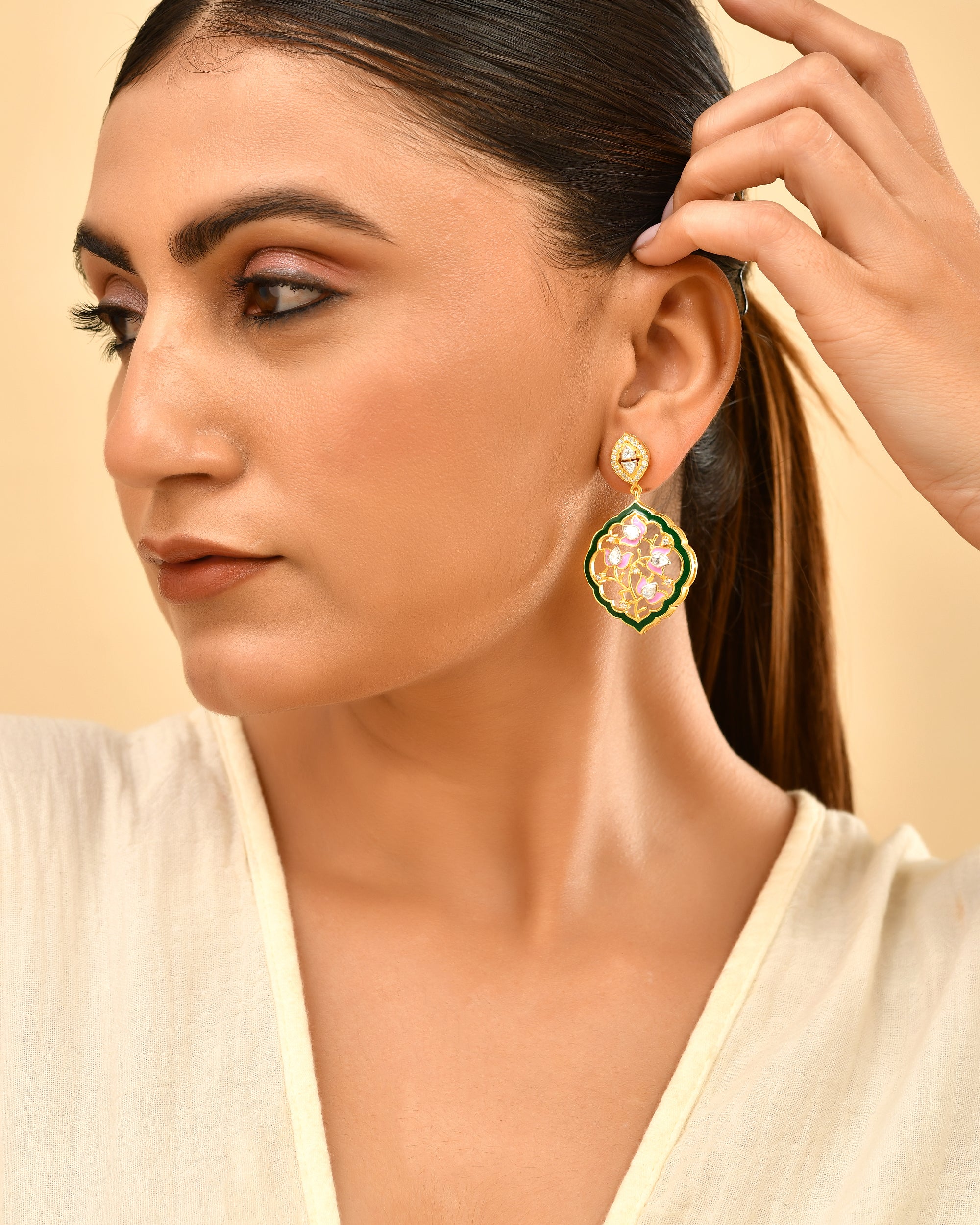 Gulbahar Enamel 925 Silver Royale Drop Earring
