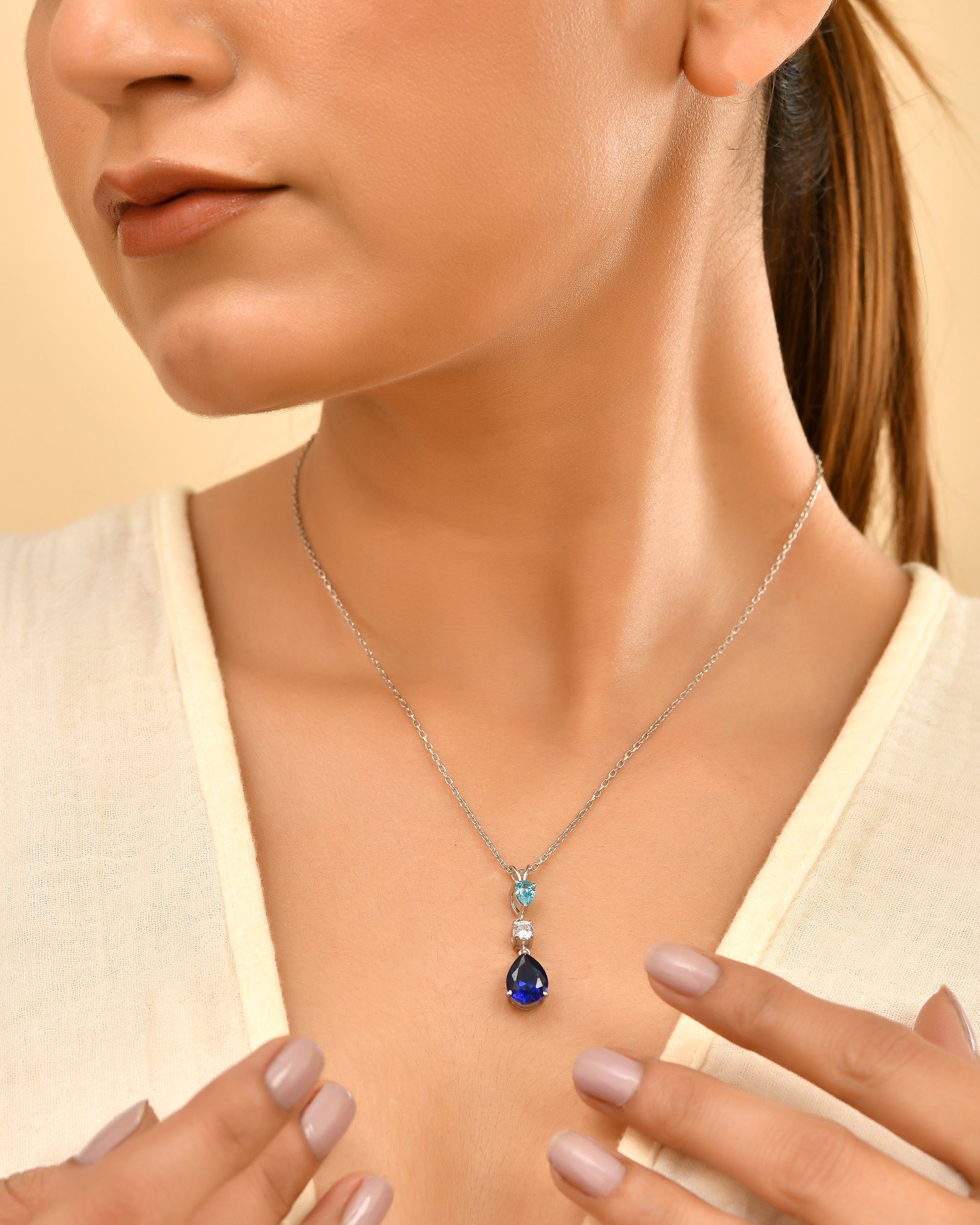 Celestial Tri Tone 925 Sterling Silver Chain Pendant