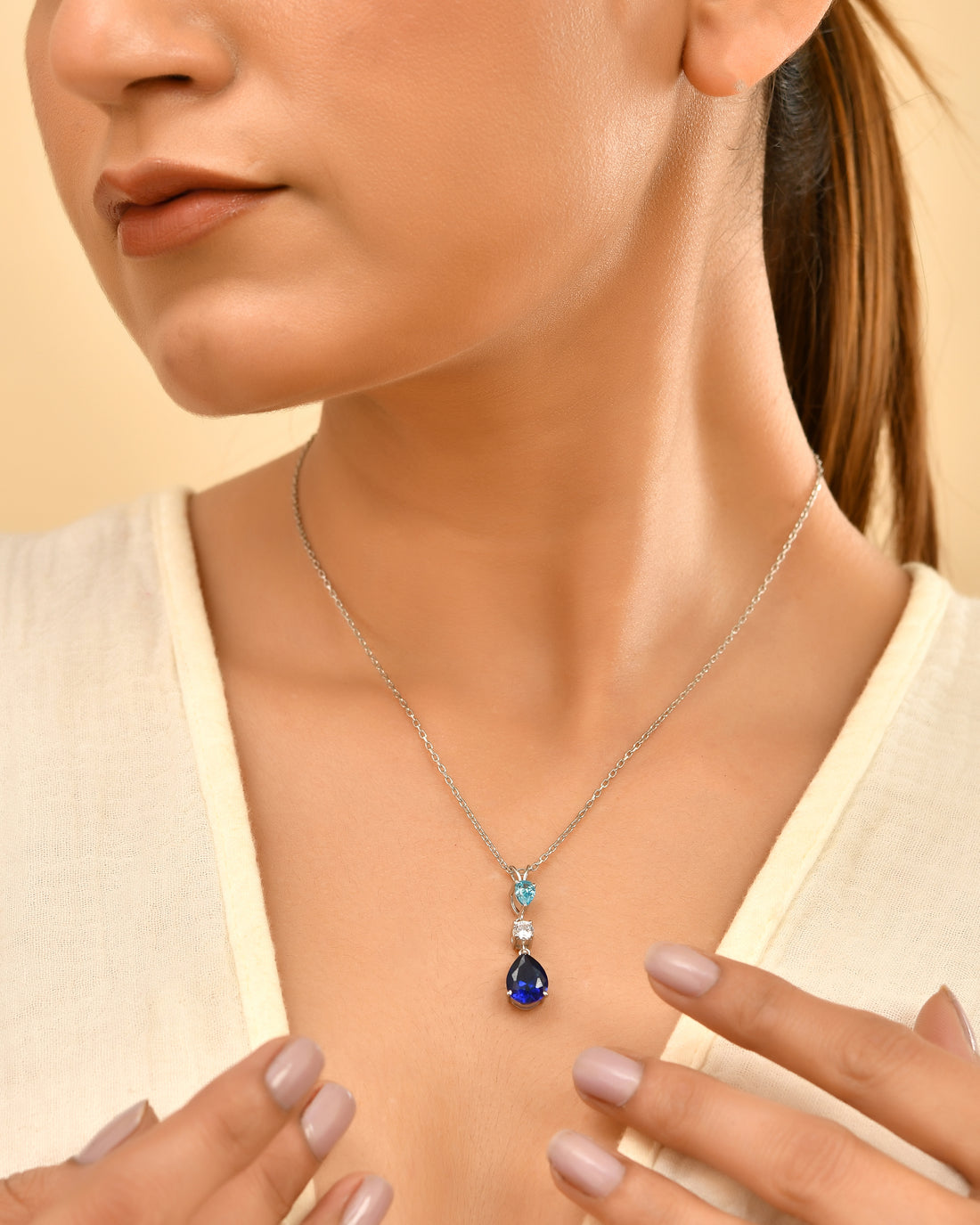 Celestial Tri Tone 925 Sterling Silver Chain Pendant