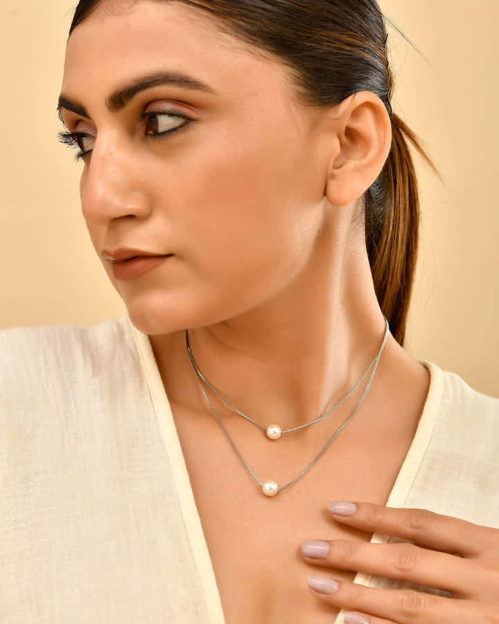 Snow Pearl 925 Sterling Silver Twin Chain Pendant