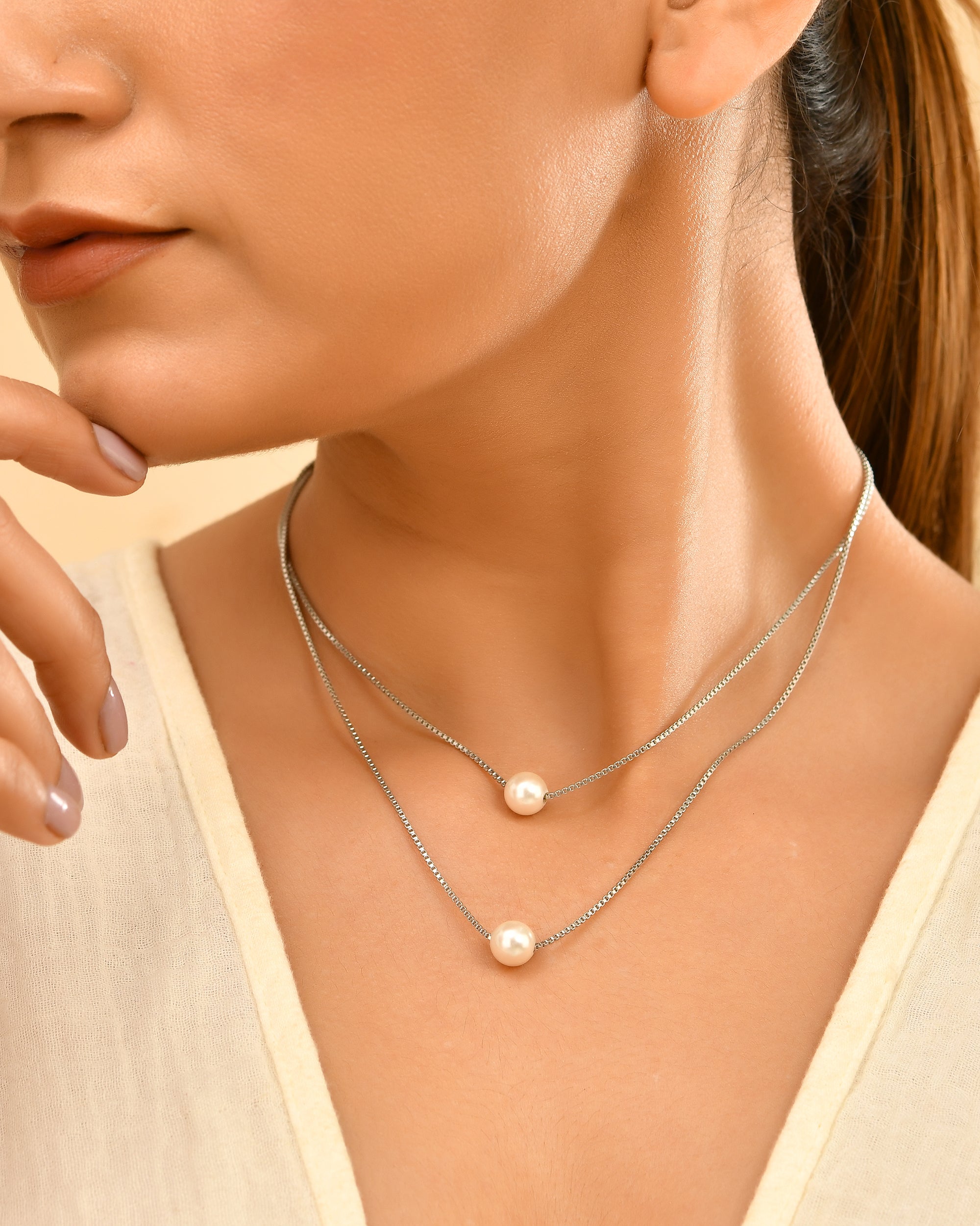 Snow Pearl 925 Sterling Silver Twin Chain Pendant