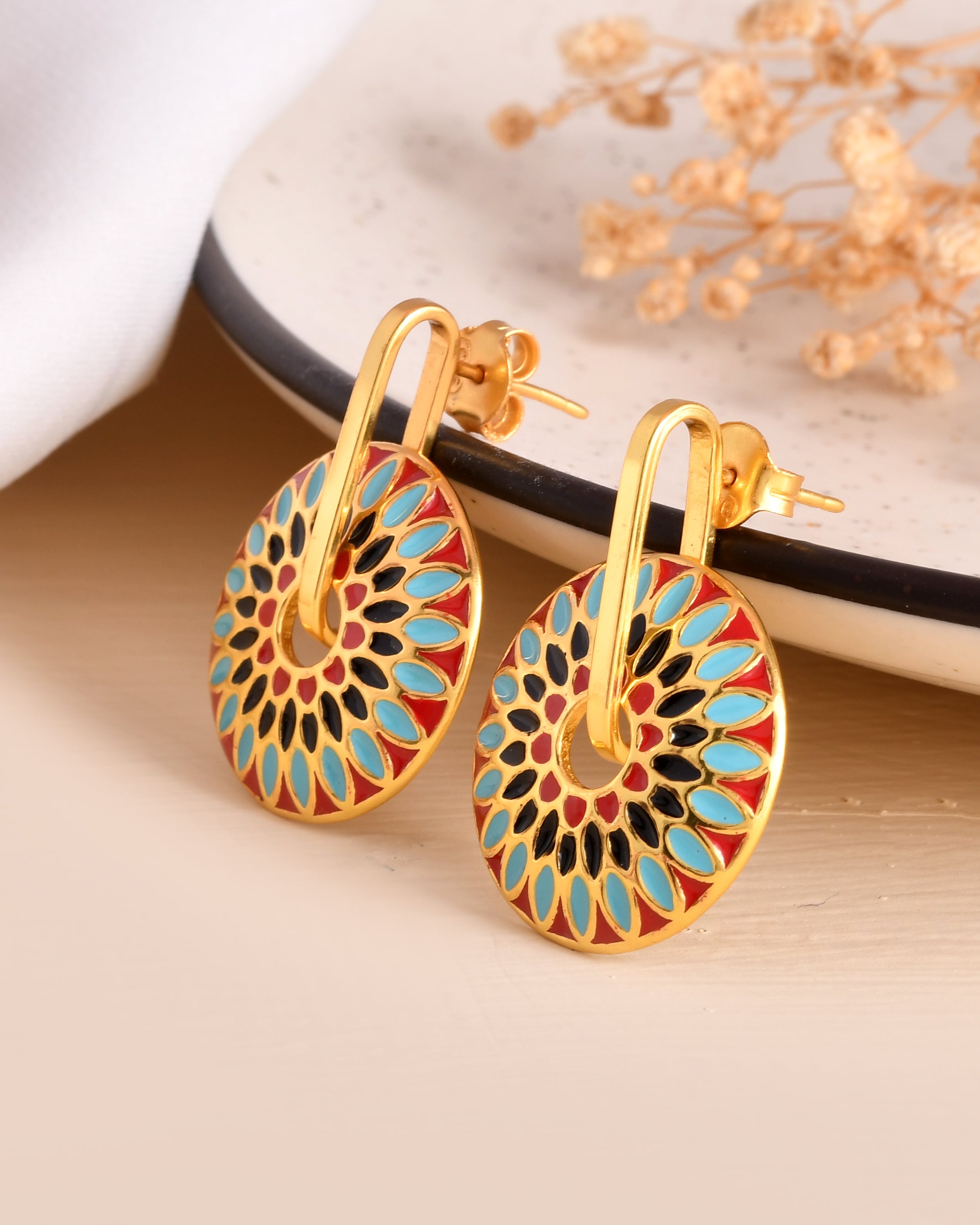 Anaya Enamel Gold Plated Silver Hoop Earrings
