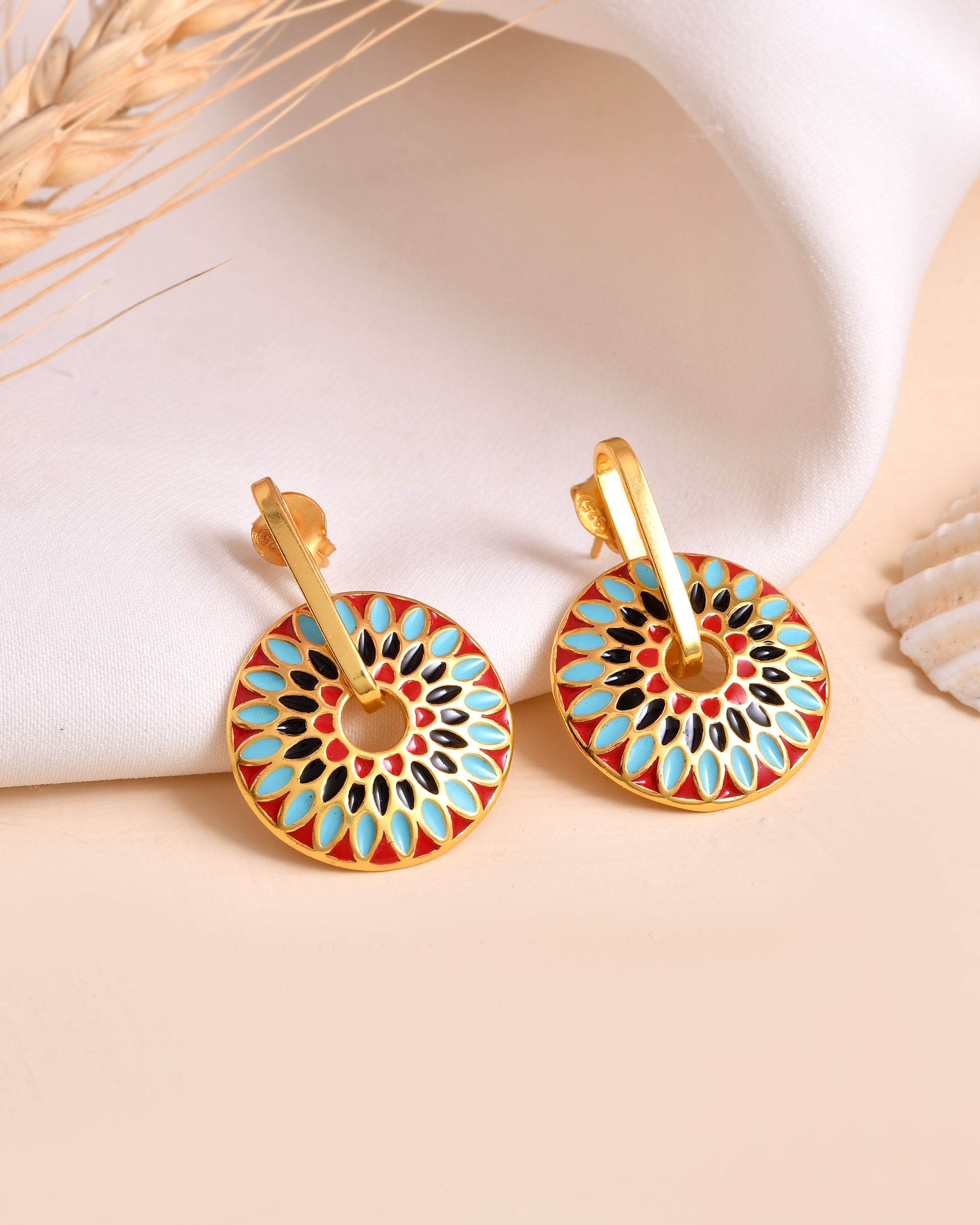 Anaya Enamel Gold Plated Silver Hoop Earrings