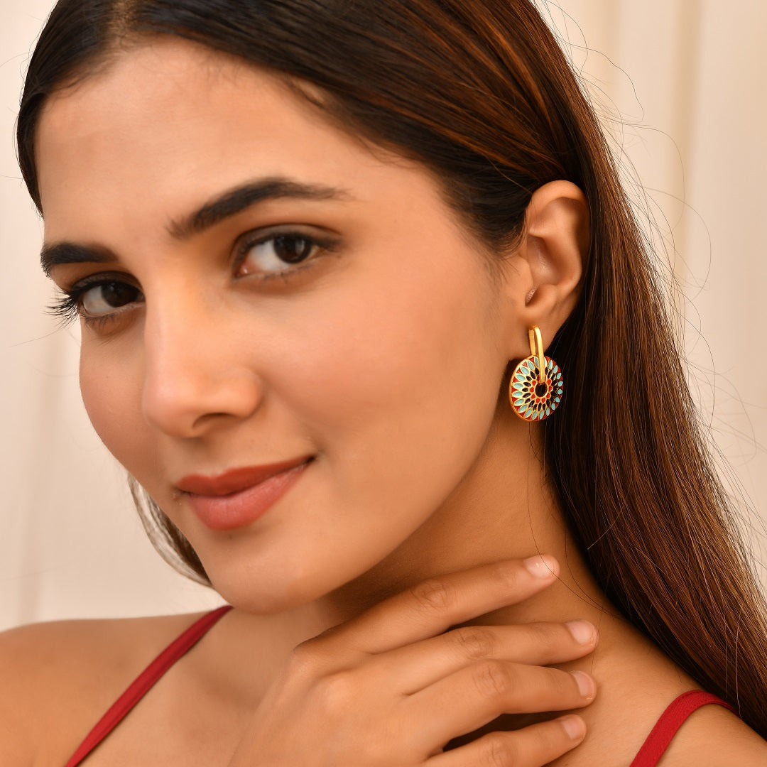 Anaya Enamel Gold Plated Silver Hoop Earrings