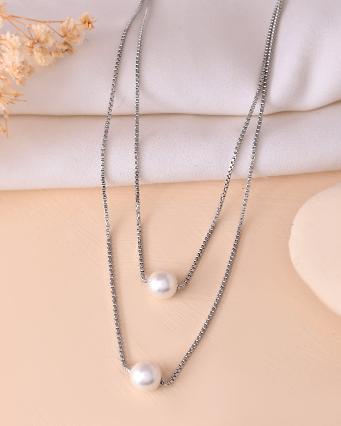 Snow Pearl 925 Sterling Silver Twin Chain Pendant
