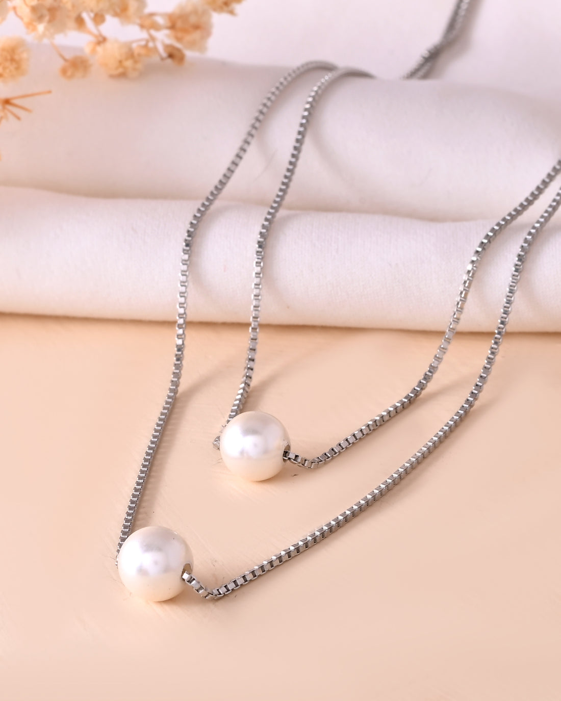 Snow Pearl 925 Sterling Silver Twin Chain Pendant