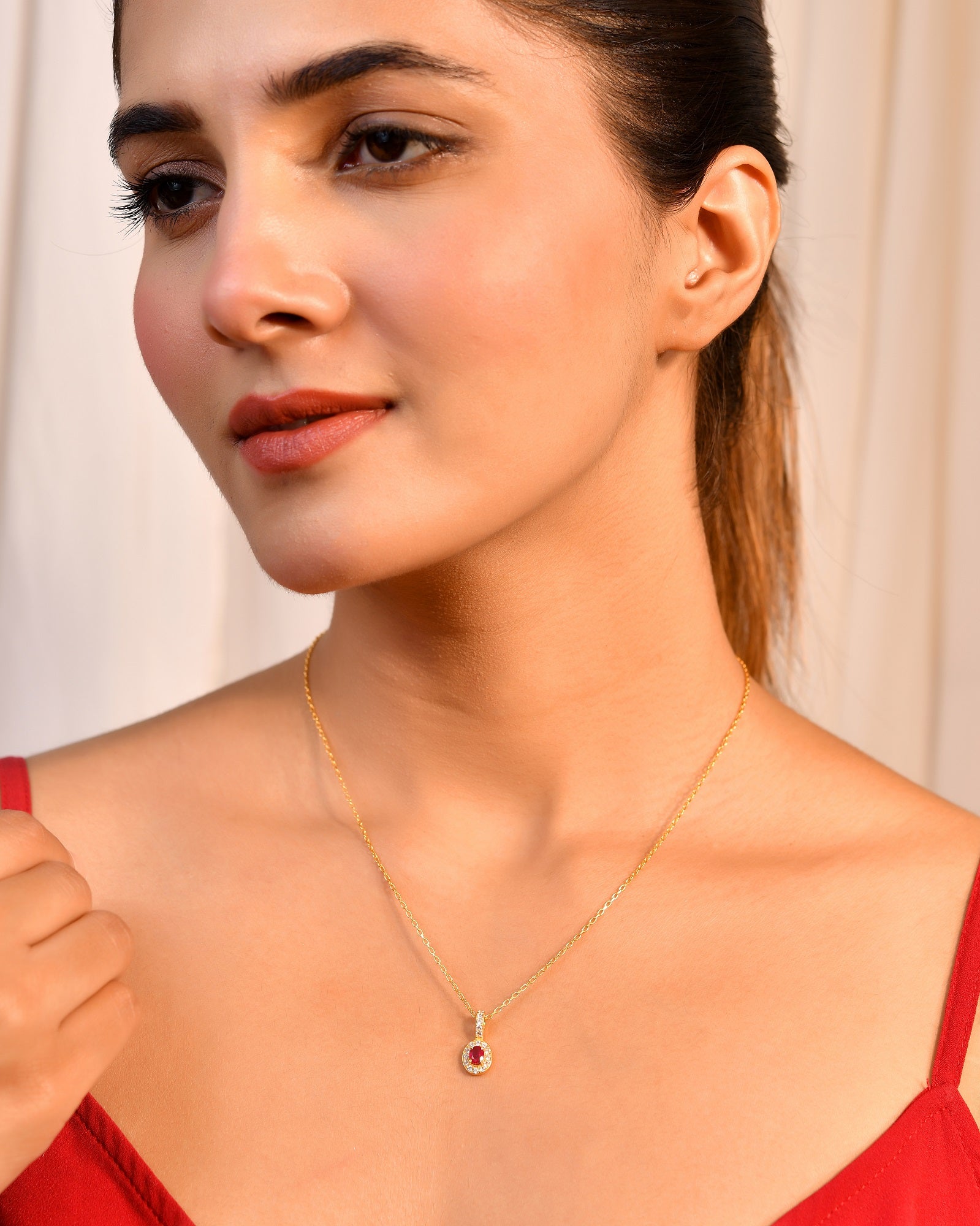 Ruby Royale Gold Plated Sterling Silver Chain Pendant