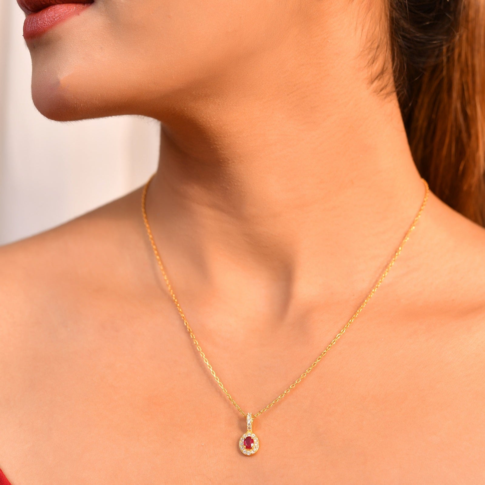 Ruby Royale Gold Plated Sterling Silver Chain Pendant